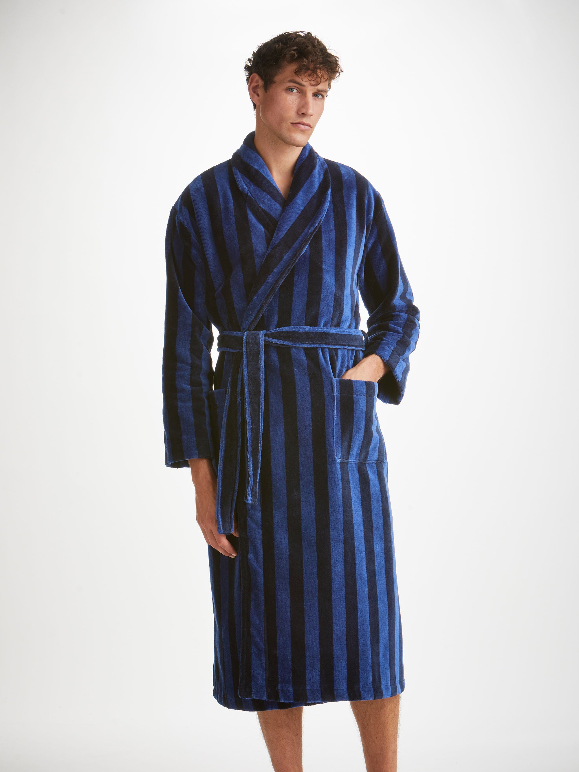 Men's Bathrobe Aston Terry Cotton Navy