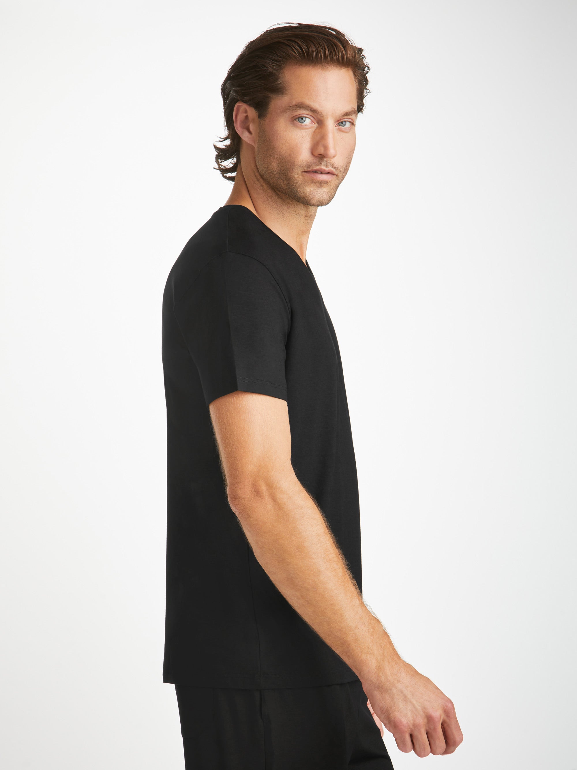 Men's V-Neck T-Shirt Basel Micro Modal Stretch Black