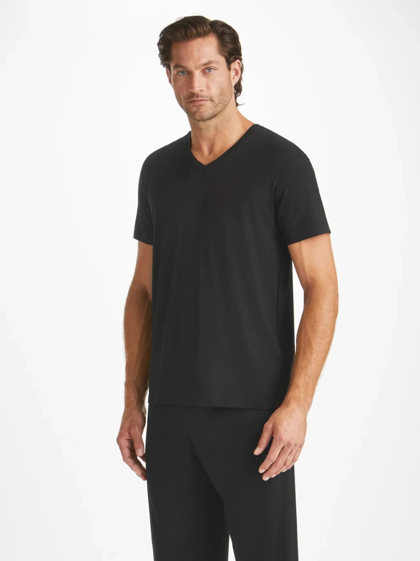 Men's V-Neck T-Shirt Basel Micro Modal Stretch Black