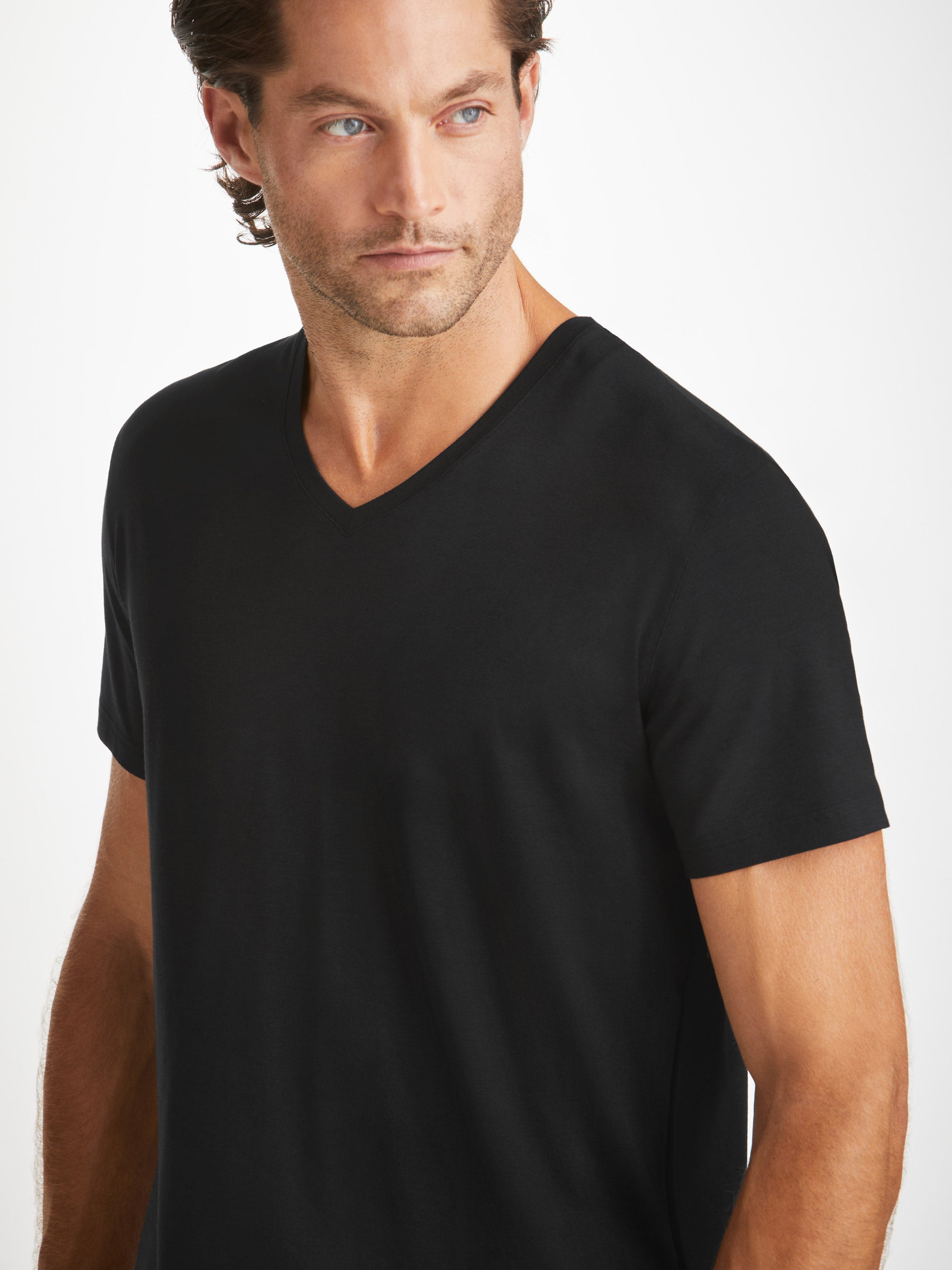 Men's V-Neck T-Shirt Basel Micro Modal Stretch Black