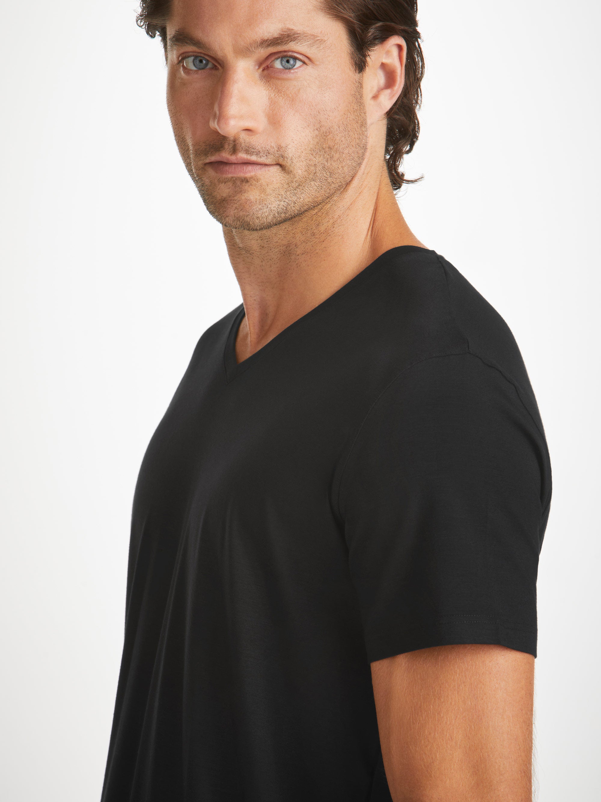 Men's V-Neck T-Shirt Basel Micro Modal Stretch Black