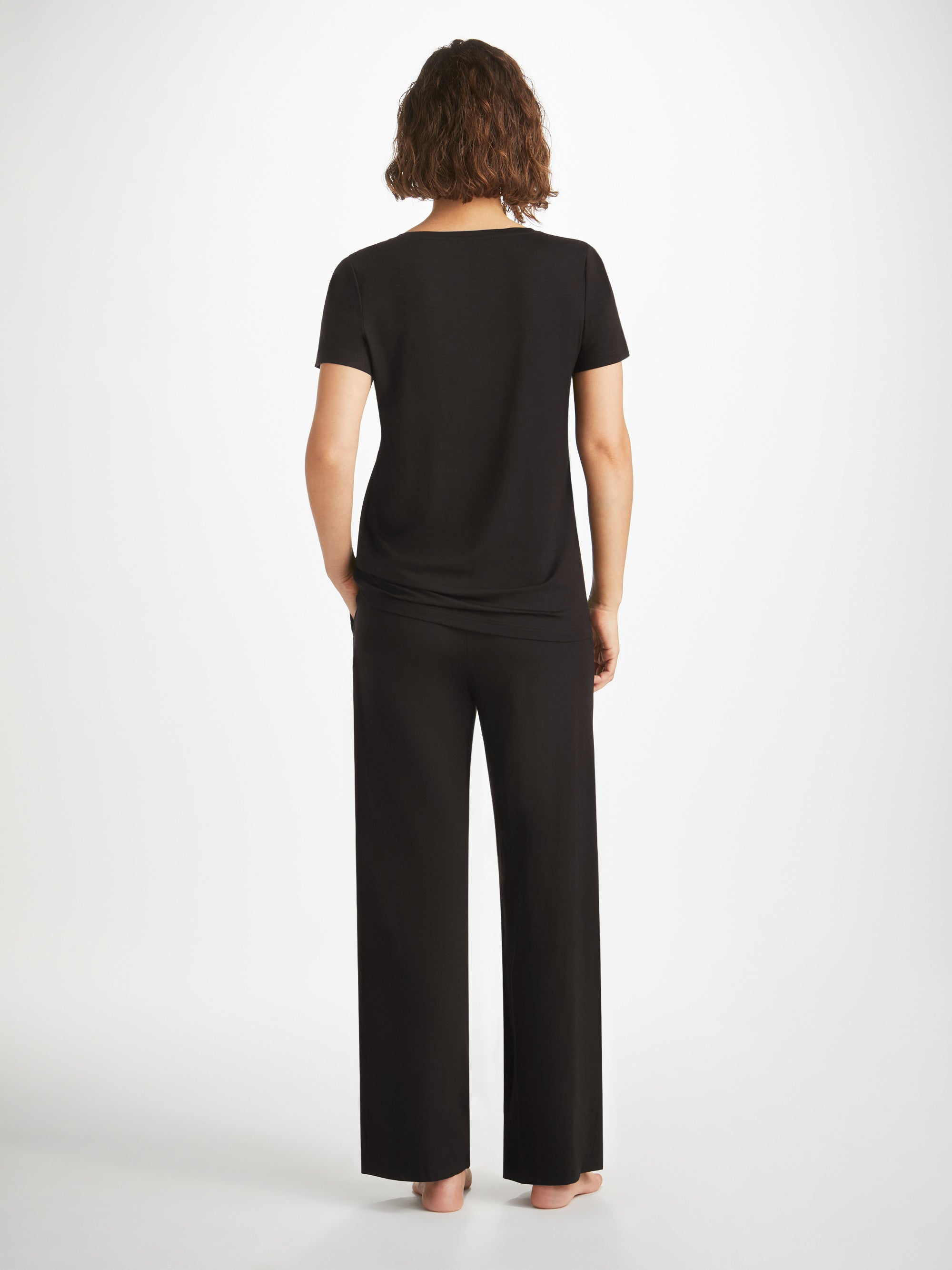 Women's V-Neck T-Shirt and Lounge Trousers Black Set