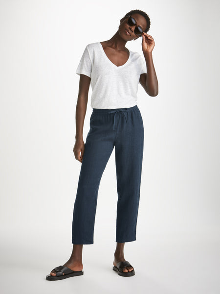 Linen Pants RAVEN / High Waisted Tapered Linen Trousers / Navy Blue - Etsy