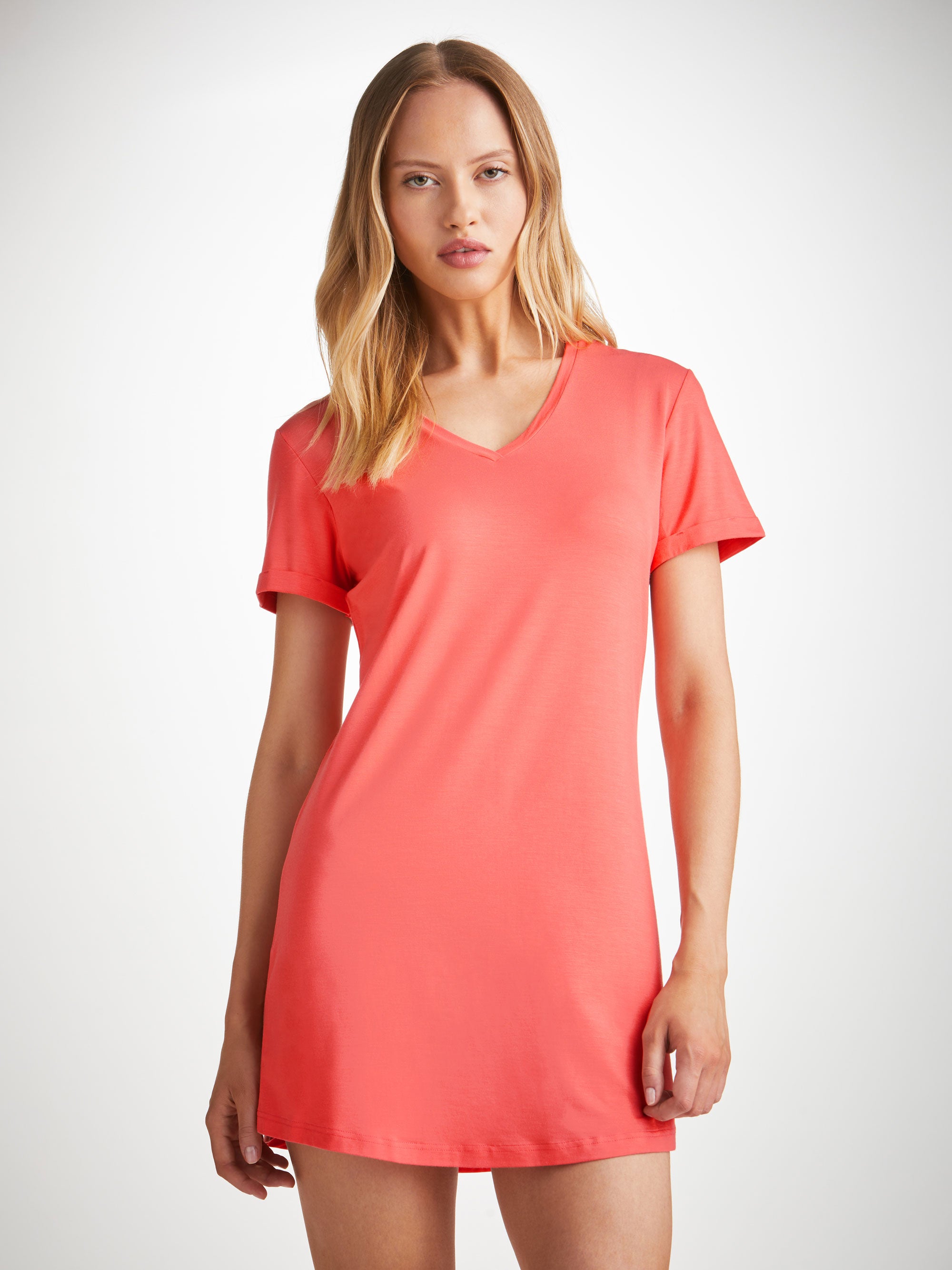 Women's V-Neck Sleep T-Shirt Lara Micro Modal Stretch Coral