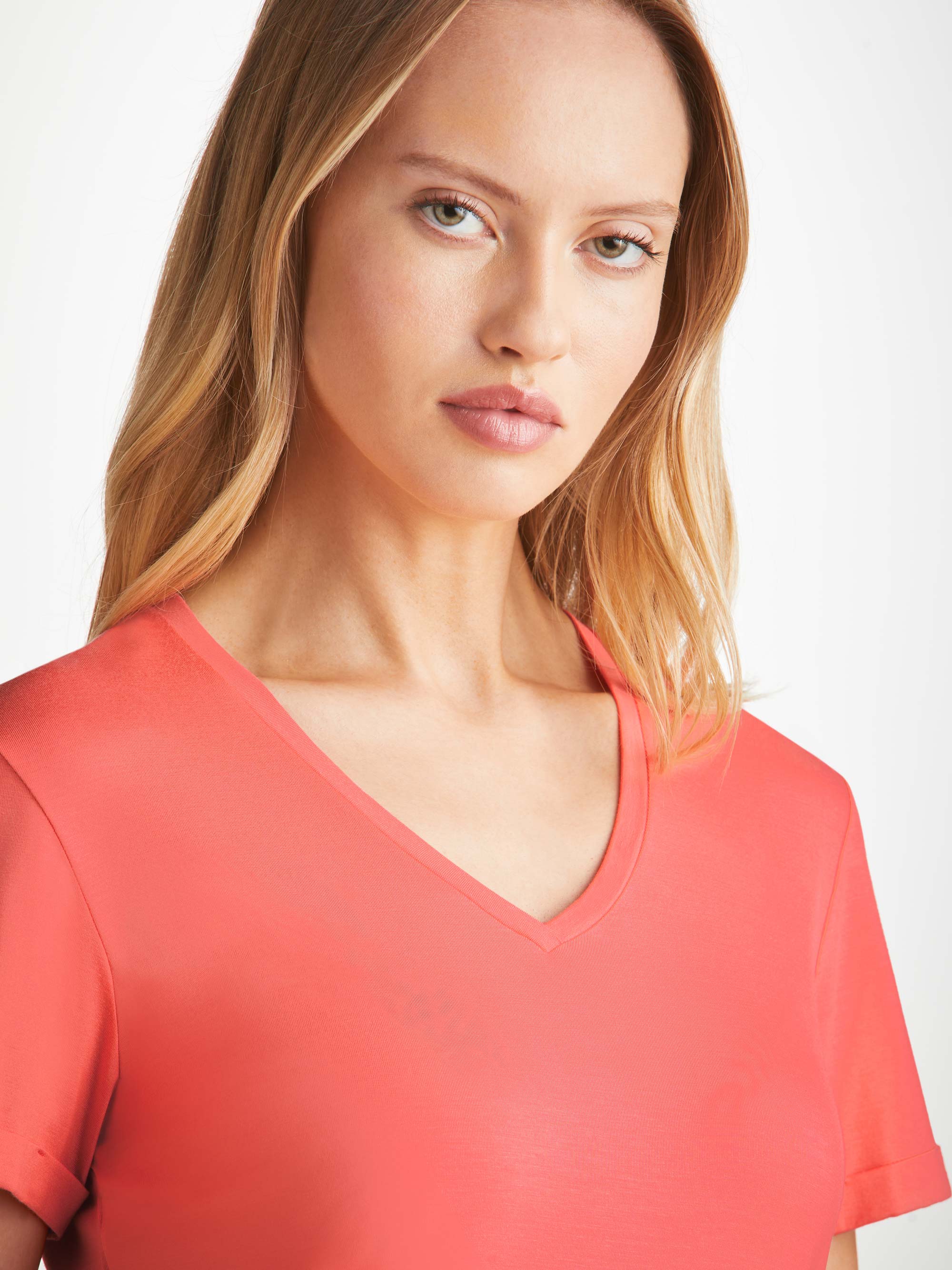 Women's V-Neck Sleep T-Shirt Lara Micro Modal Stretch Coral