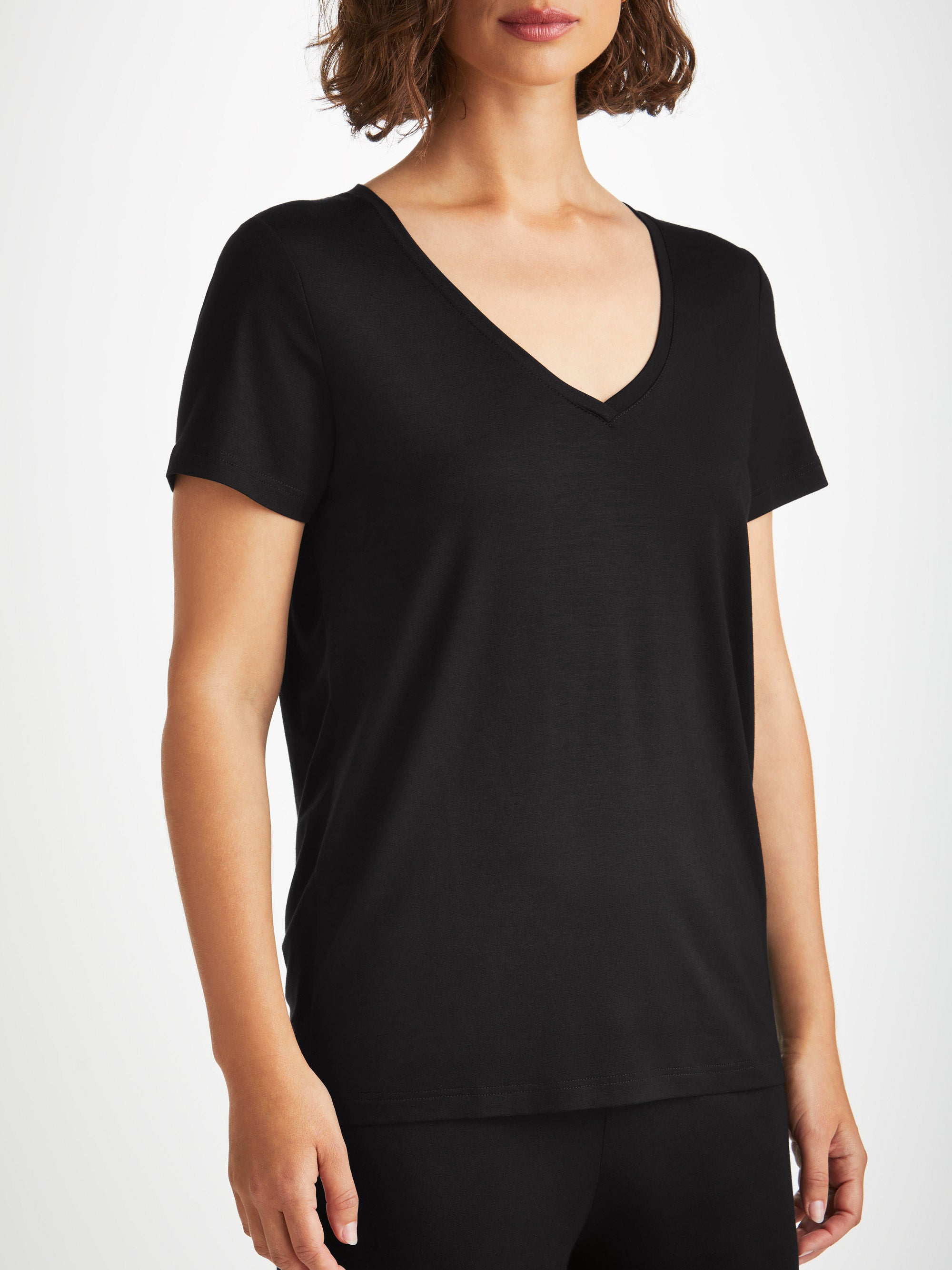 Women's V-Neck T-Shirt Lara Micro Modal Stretch Black