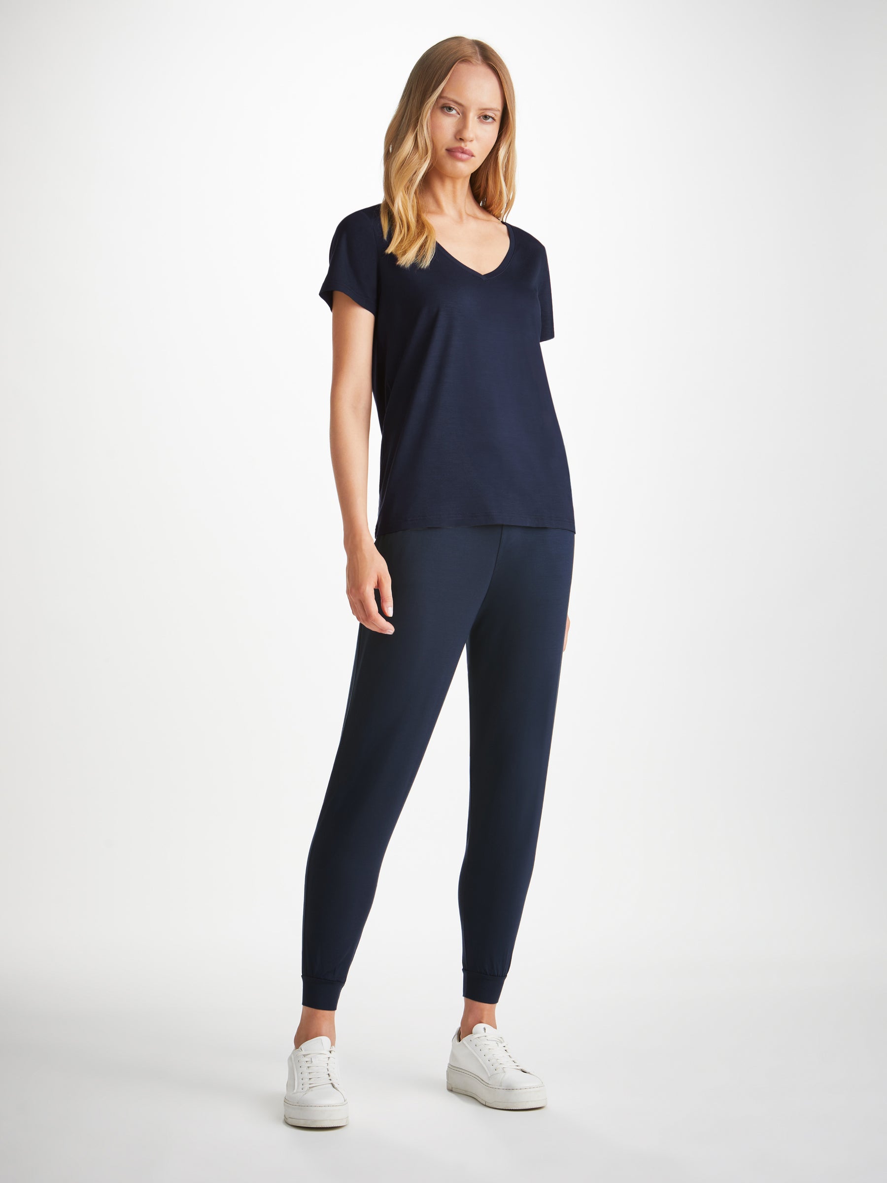 Lara Micro Modal Stretch Navy Women's V-Neck T-Shirt | Derek Rose