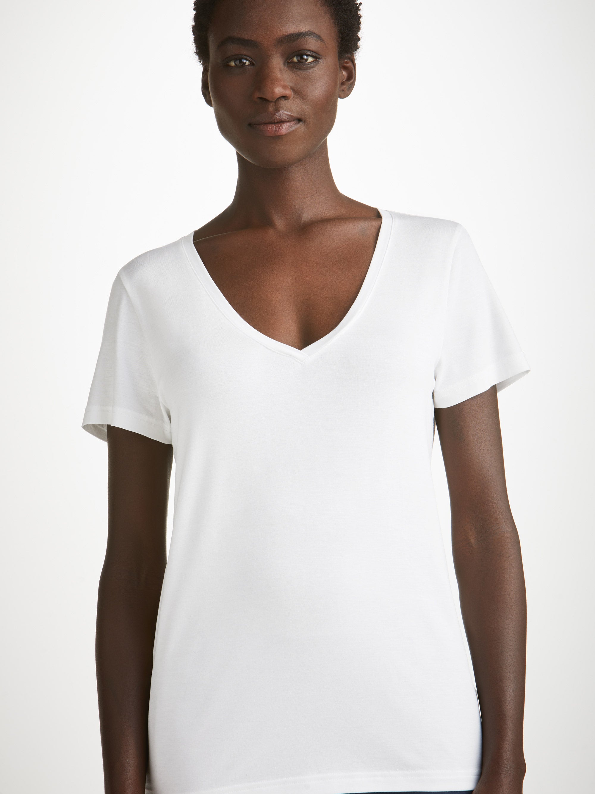 Women's V-Neck T-Shirt Lara Micro Modal Stretch White