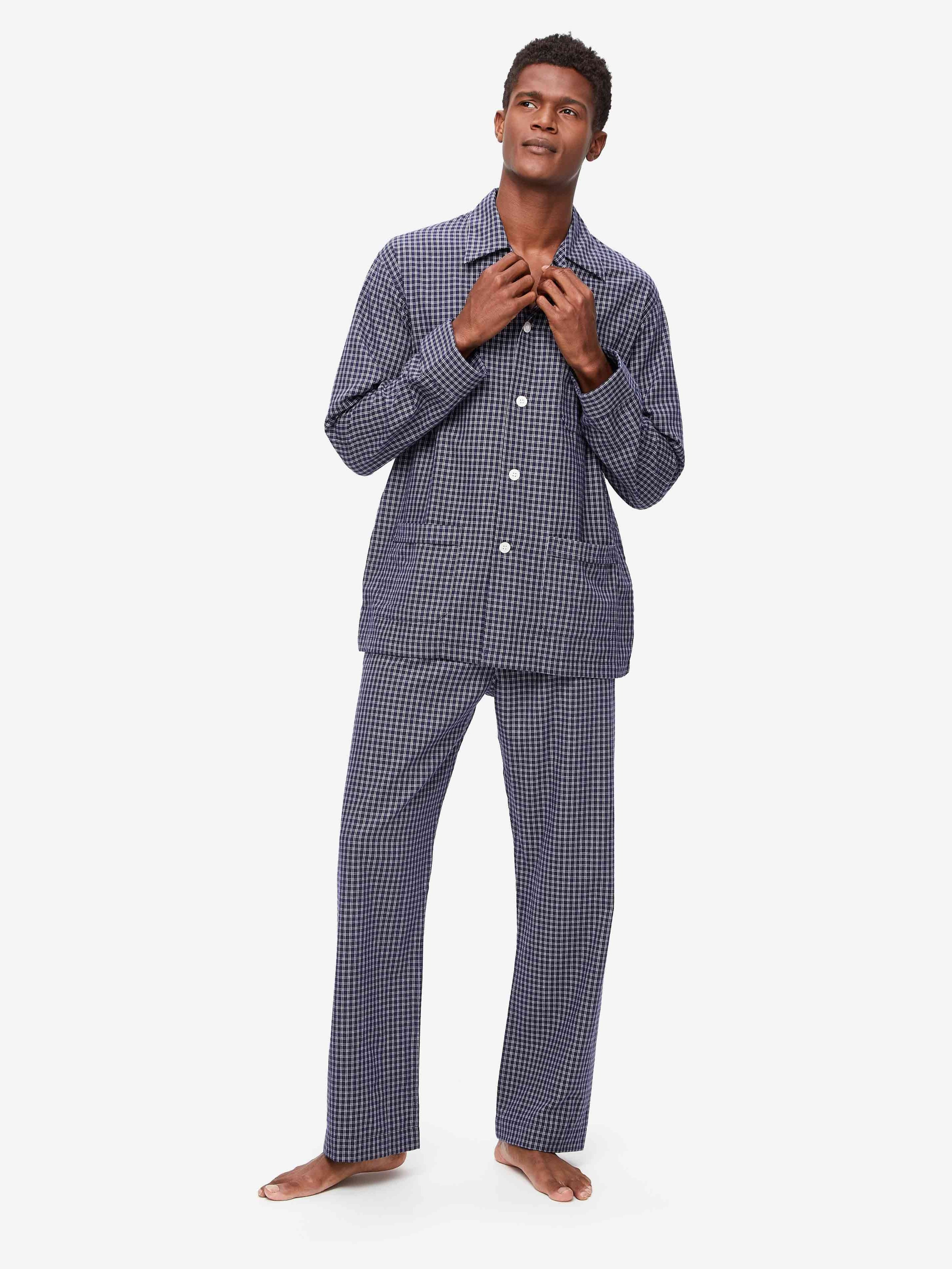 Men's Classic Fit Pajamas Braemar 32 Brushed Cotton Navy