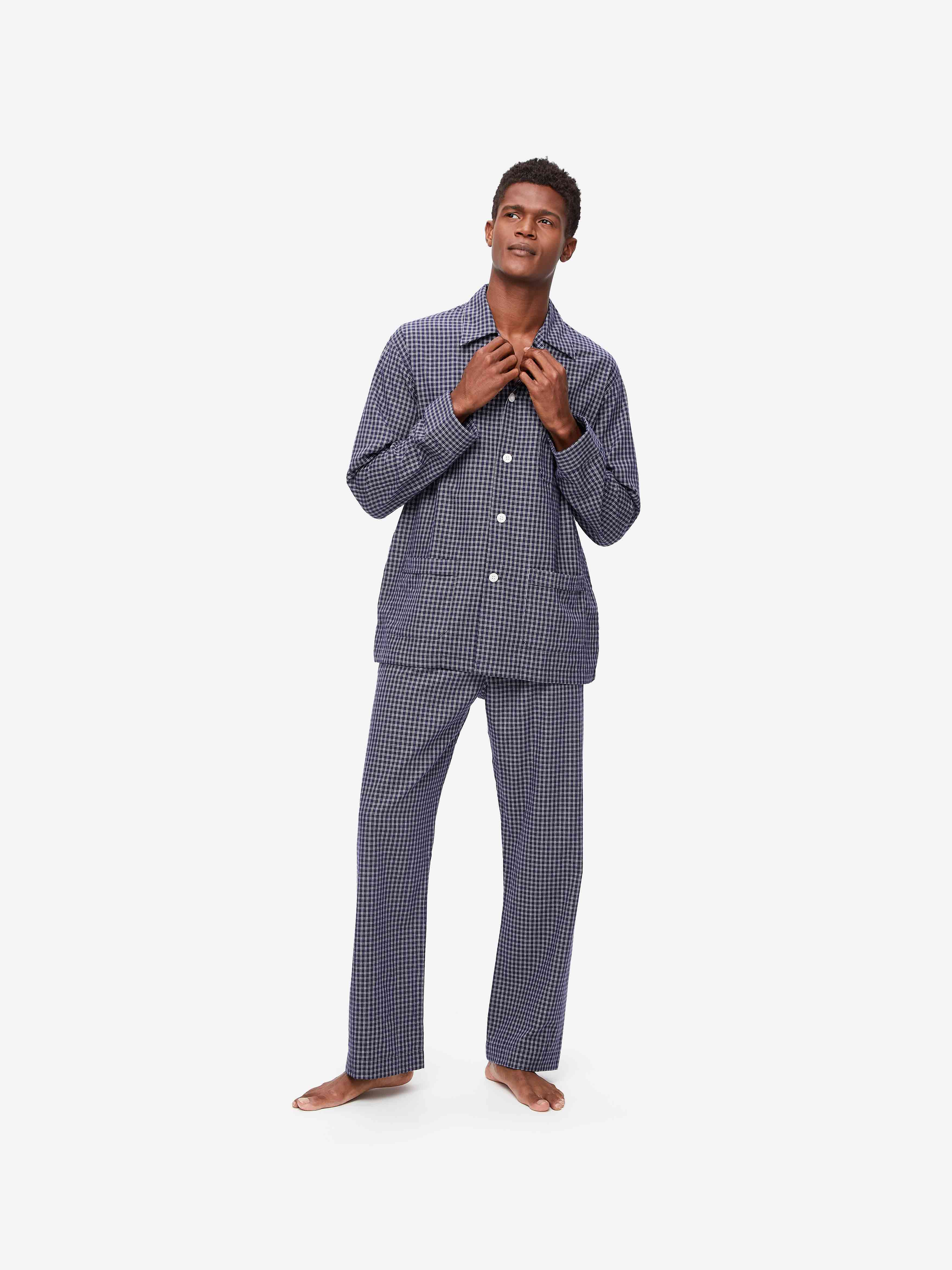 Men's Classic Fit Pajamas Braemar 32 Brushed Cotton Navy