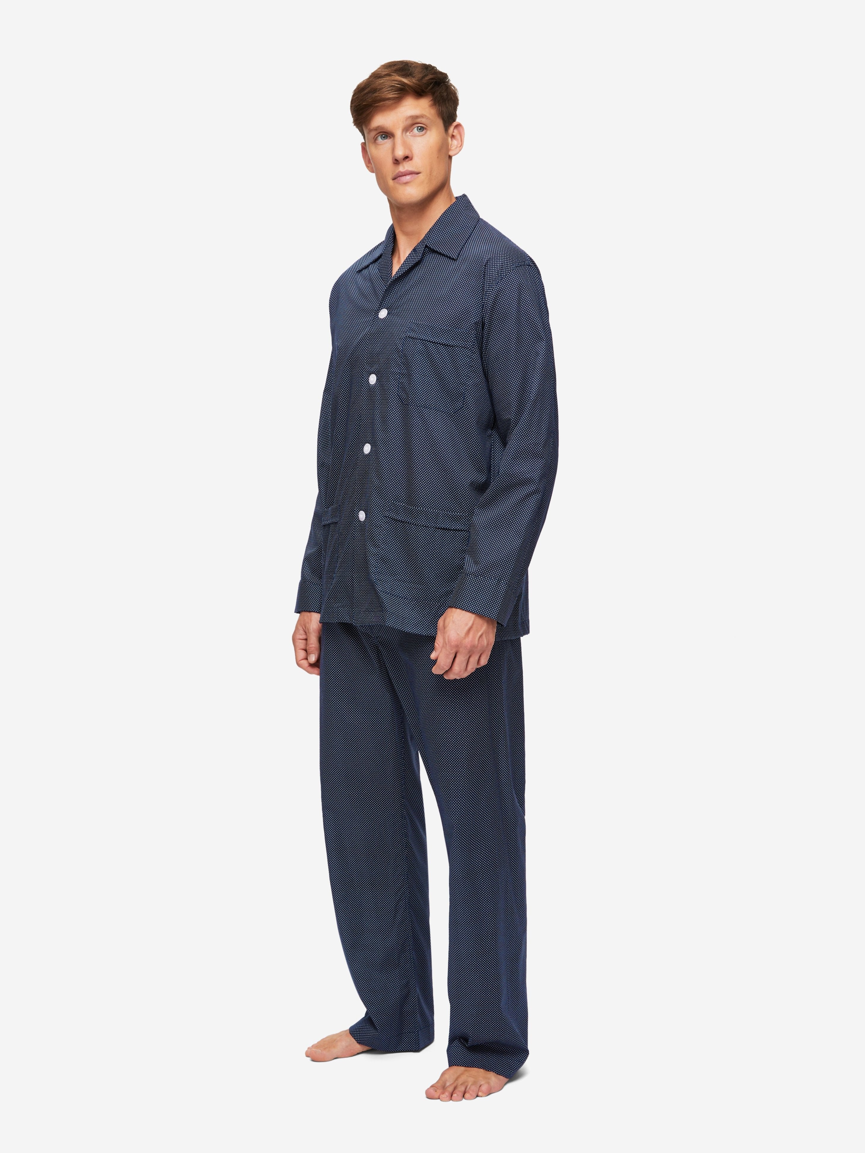 Men's Classic Fit Pajamas Cotton Batiste Navy Pin Dot Print