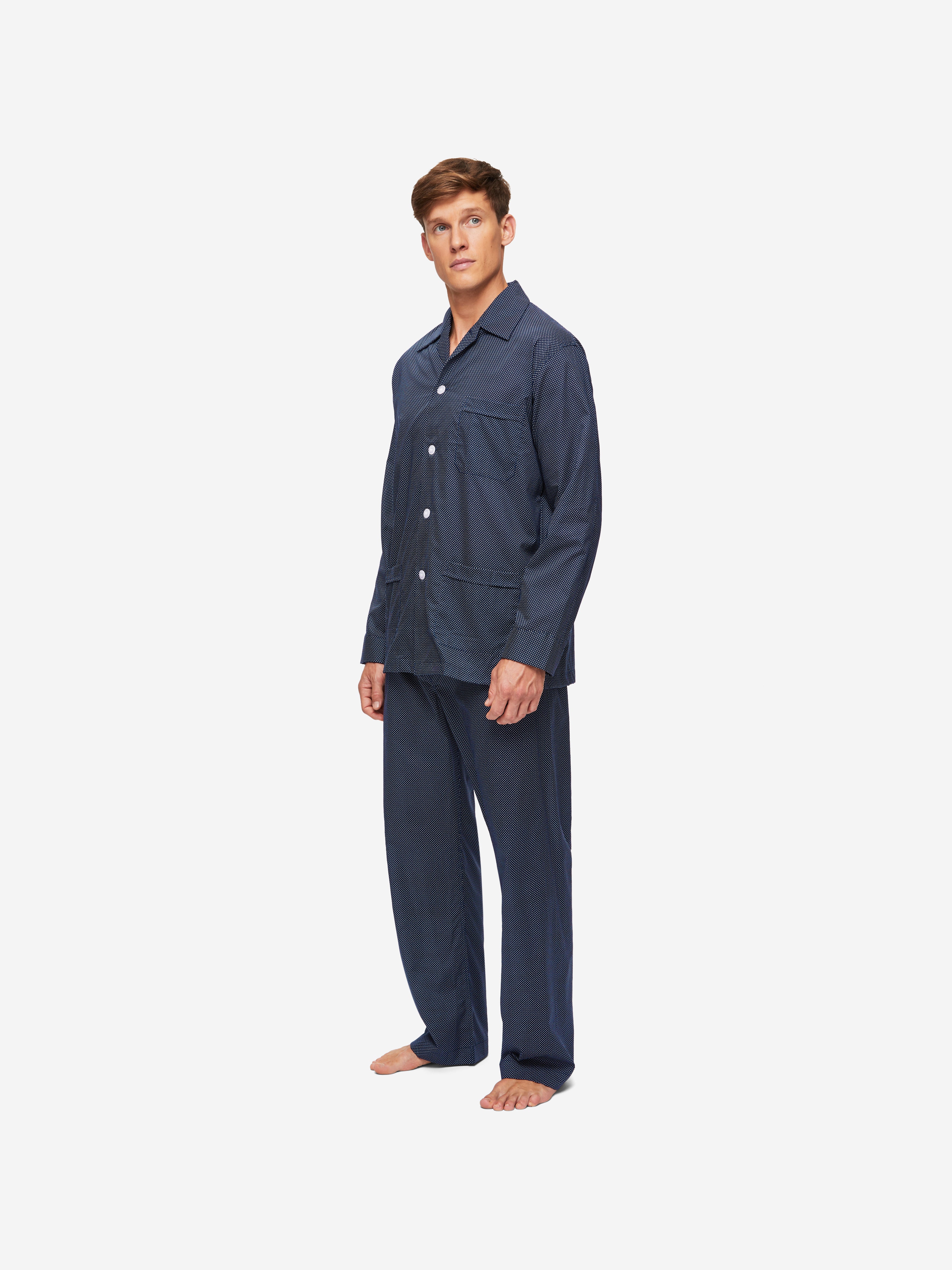 Men's Classic Fit Pajamas Plaza 21 Cotton Batiste Navy