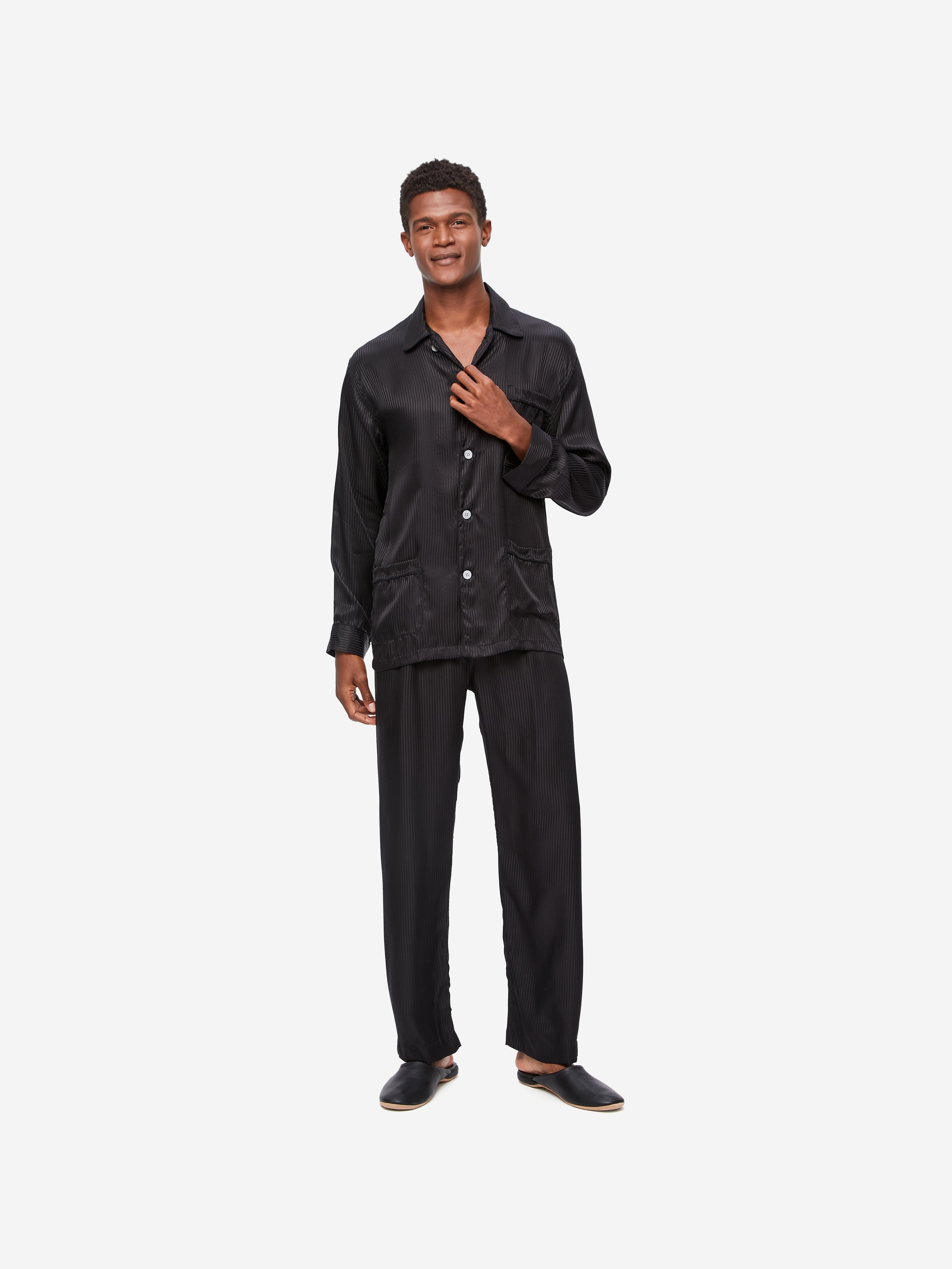 Men's Classic Fit Pajamas Woburn 8 Silk Satin Black