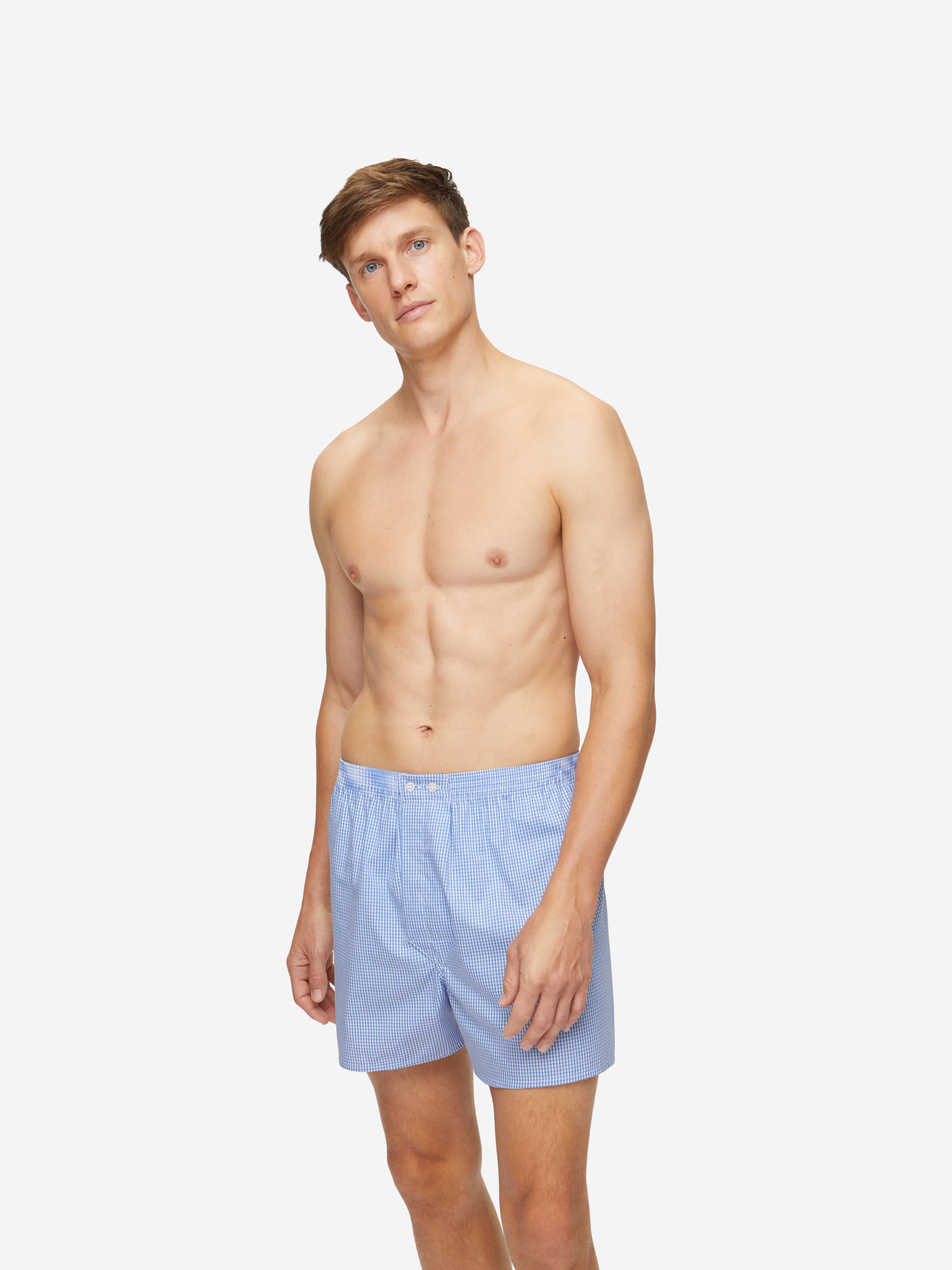 Men's Classic Fit Boxers Gingham Cotton Blue 