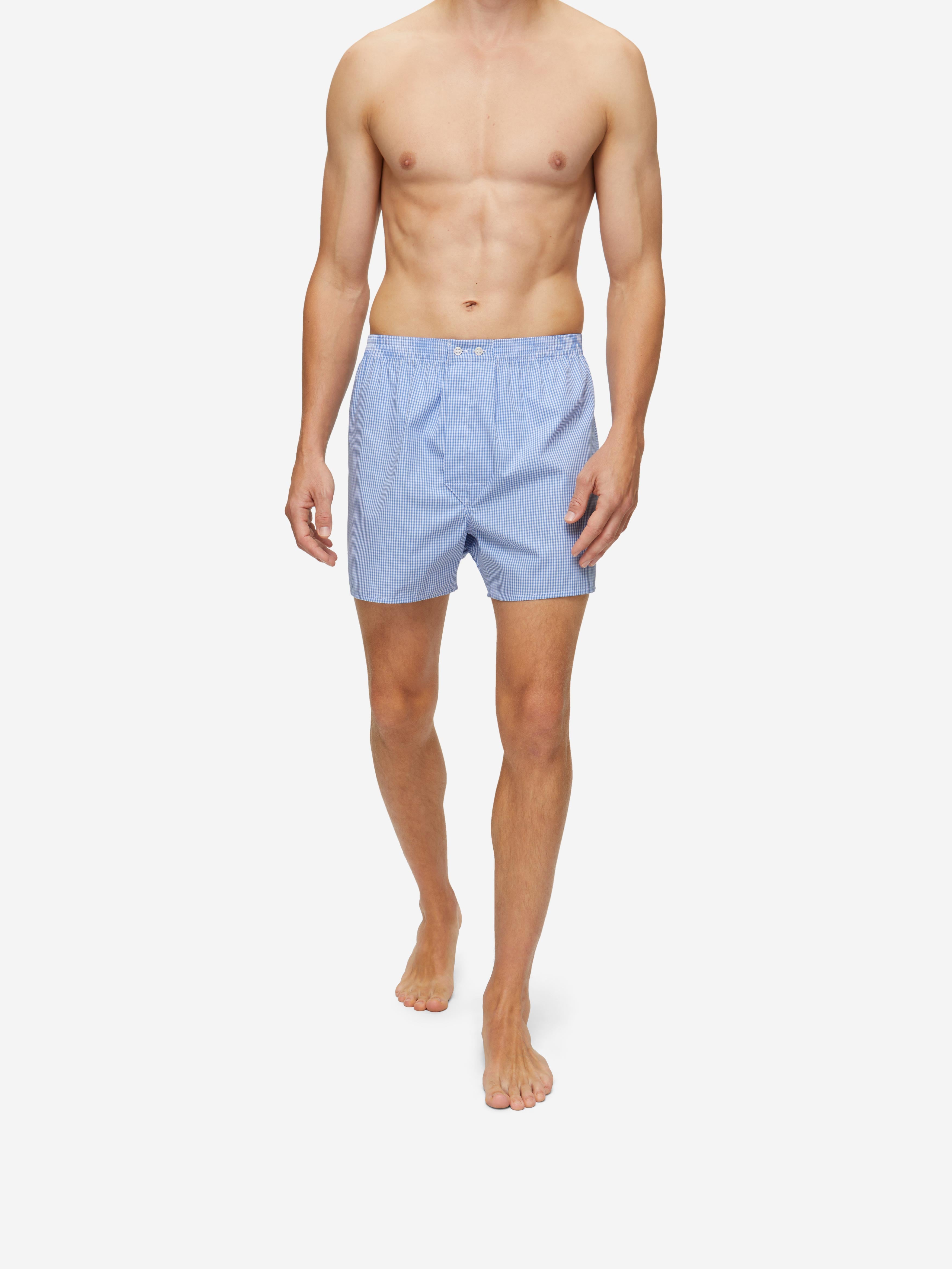 Men's Classic Fit Boxers Gingham Cotton Blue 