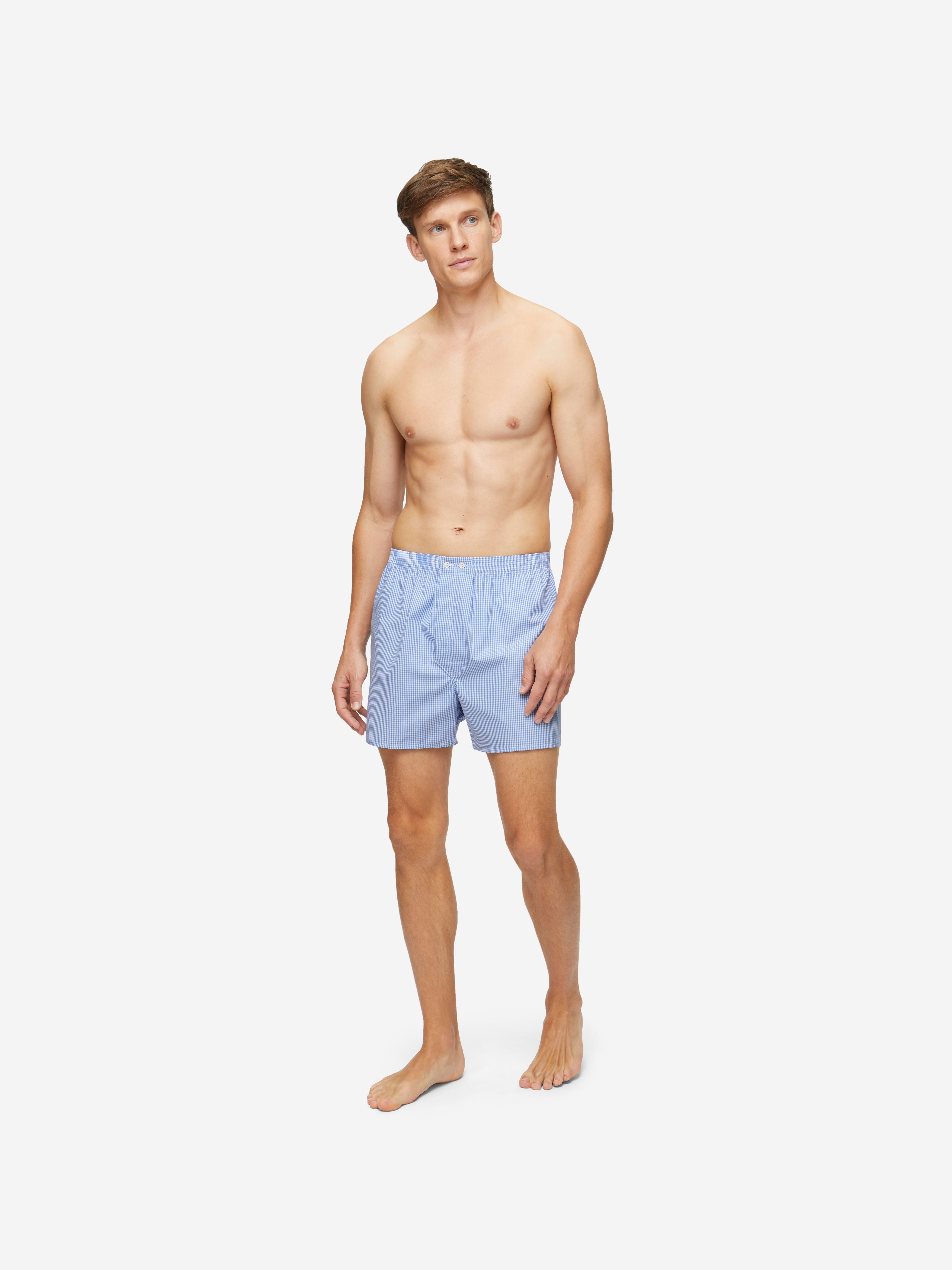 Men's Classic Fit Boxers Gingham Cotton Blue