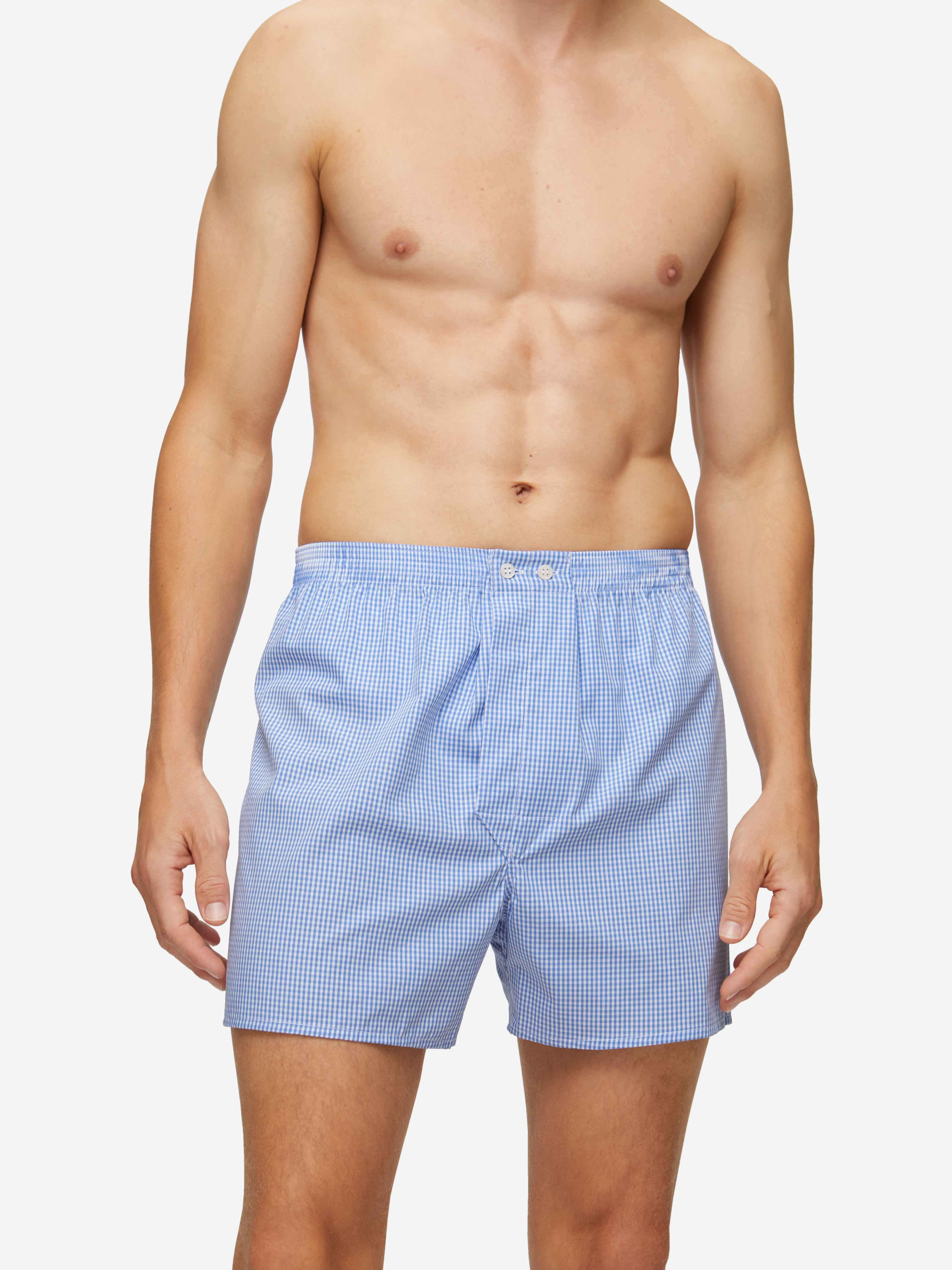 Men's Classic Fit Boxers Gingham Cotton Blue