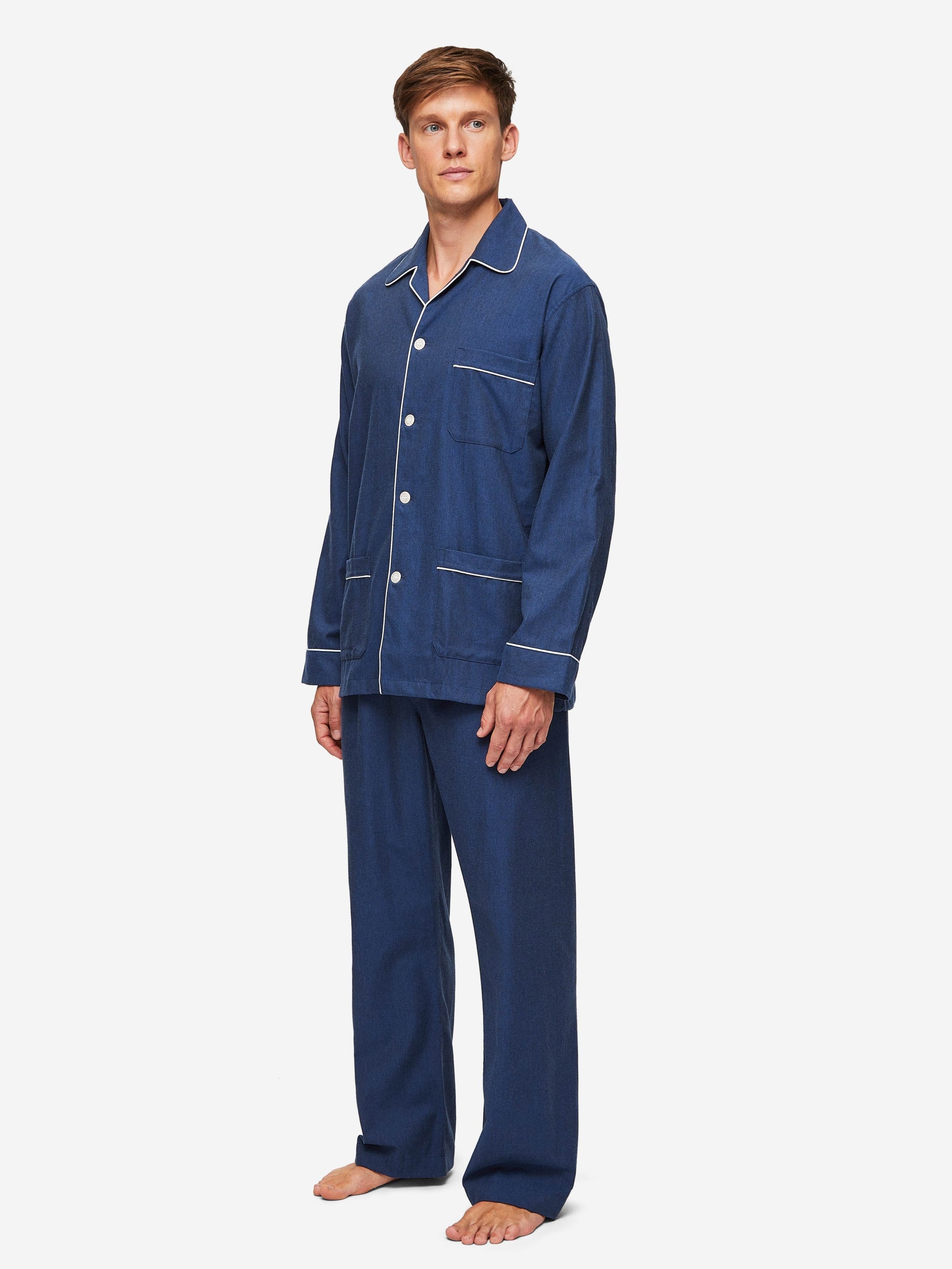 Men's Classic Fit Pajamas Balmoral 3 Brushed Cotton Navy