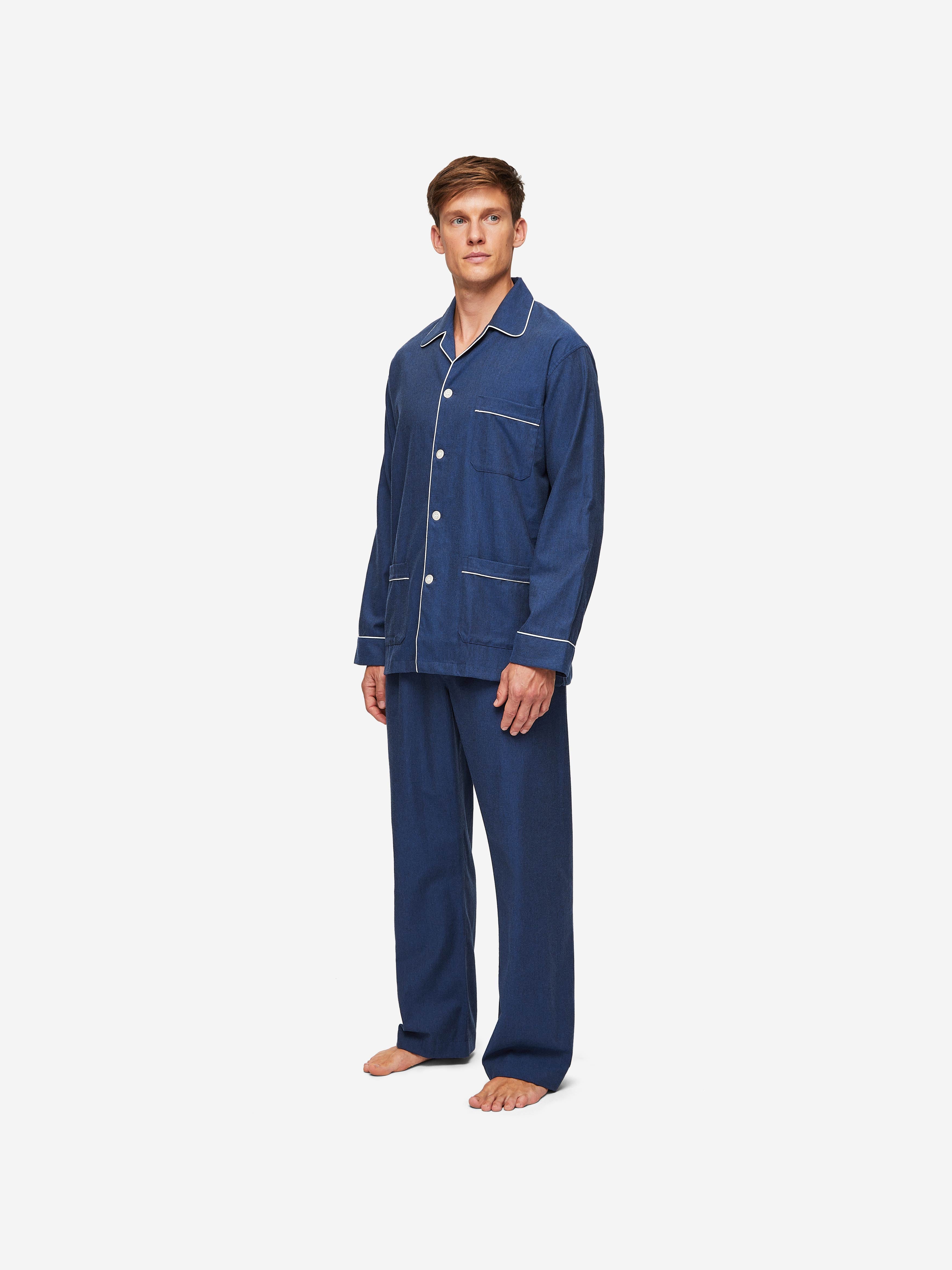 Men's Classic Fit Pajamas Balmoral 3 Brushed Cotton Navy