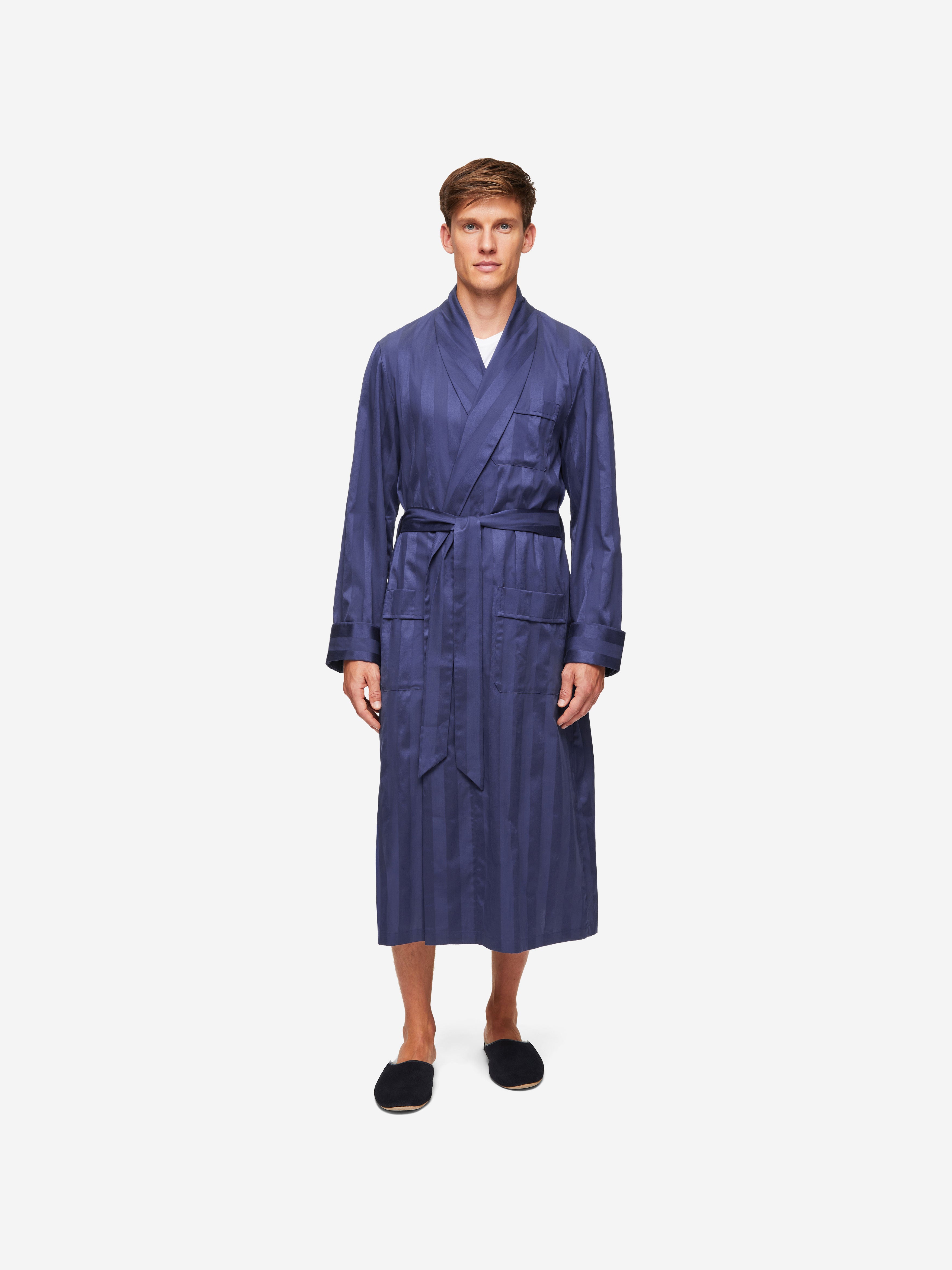 Men's Dressing Gown Lingfield Cotton Navy