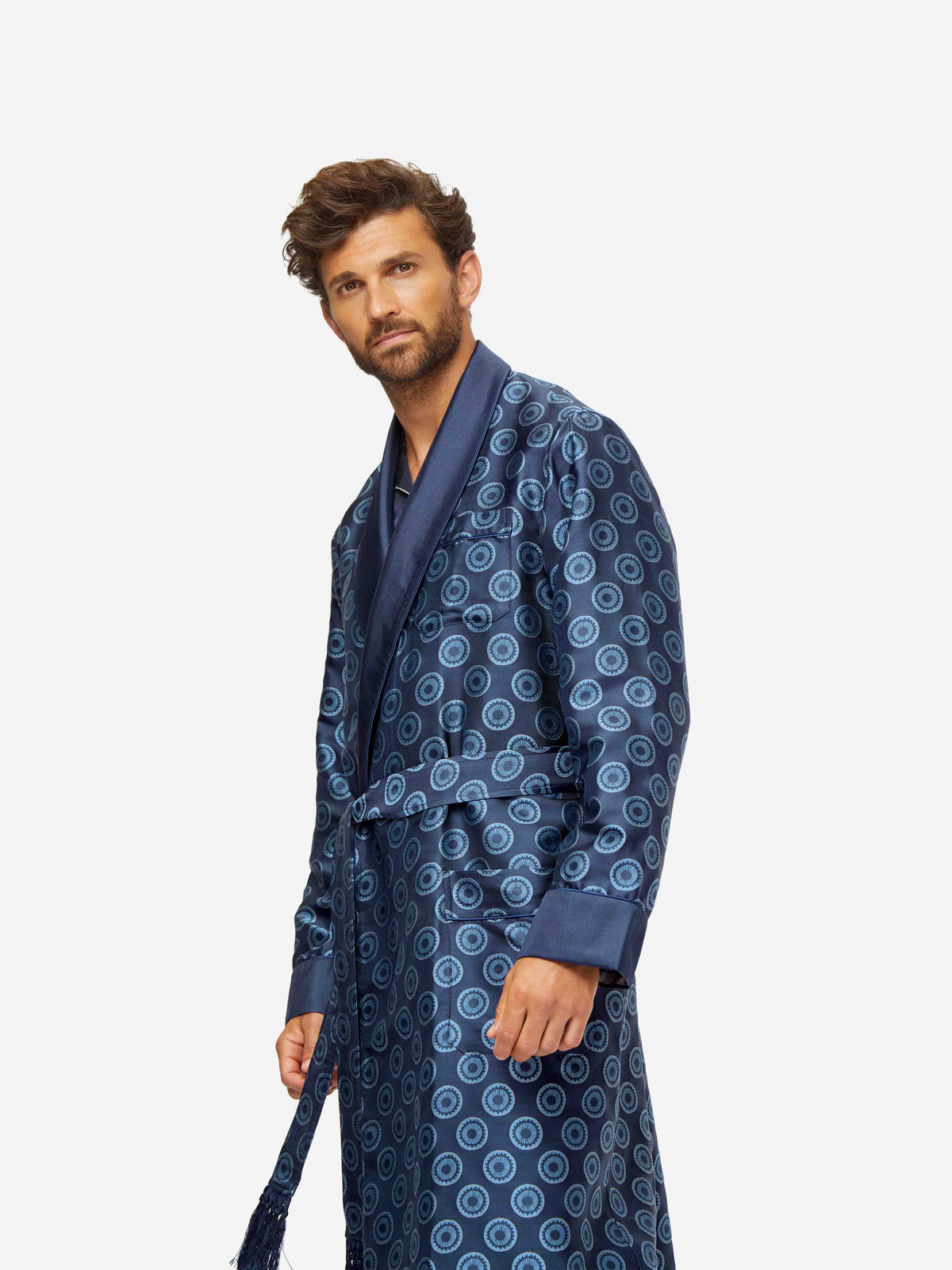 Derek Rose Men's Pajamas Brindisi 93 Silk Satin - Blue