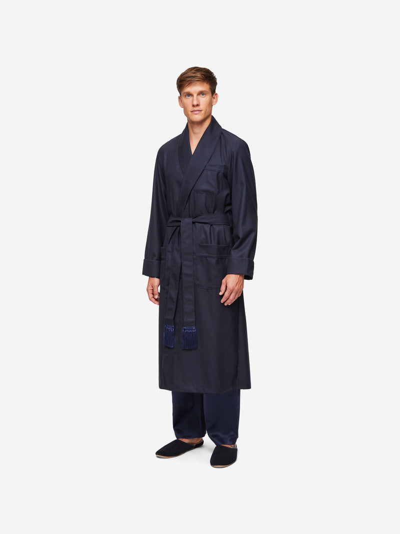 Mens Pure Wool Dressing Gown Navy | Derek Rose