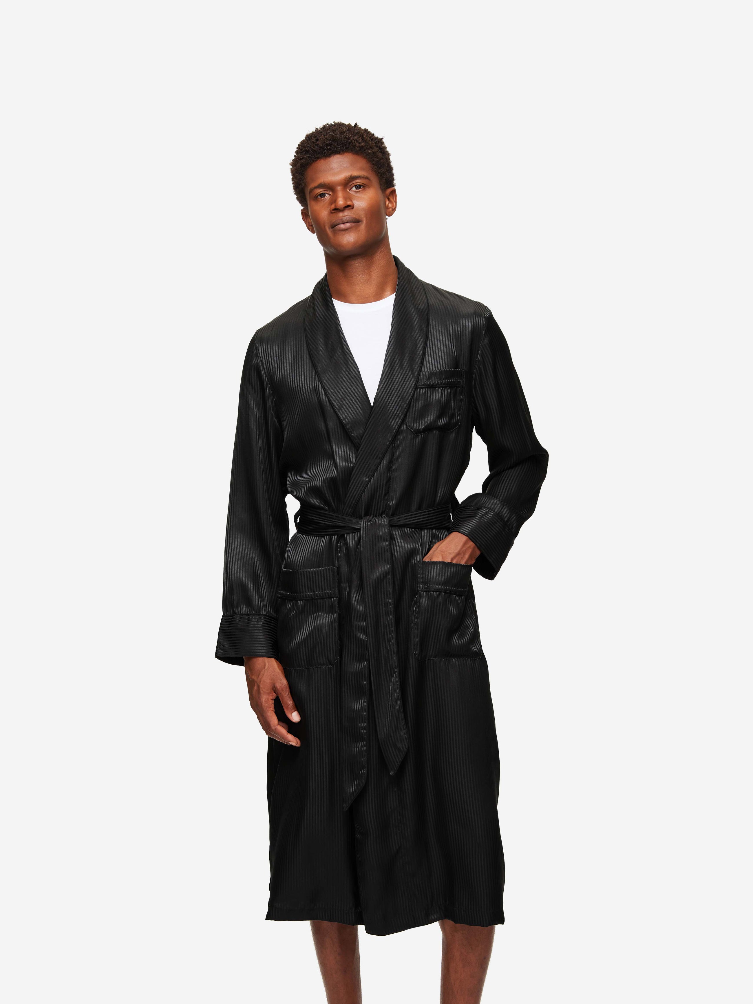 Comfortable black silk robe In Various Designs 