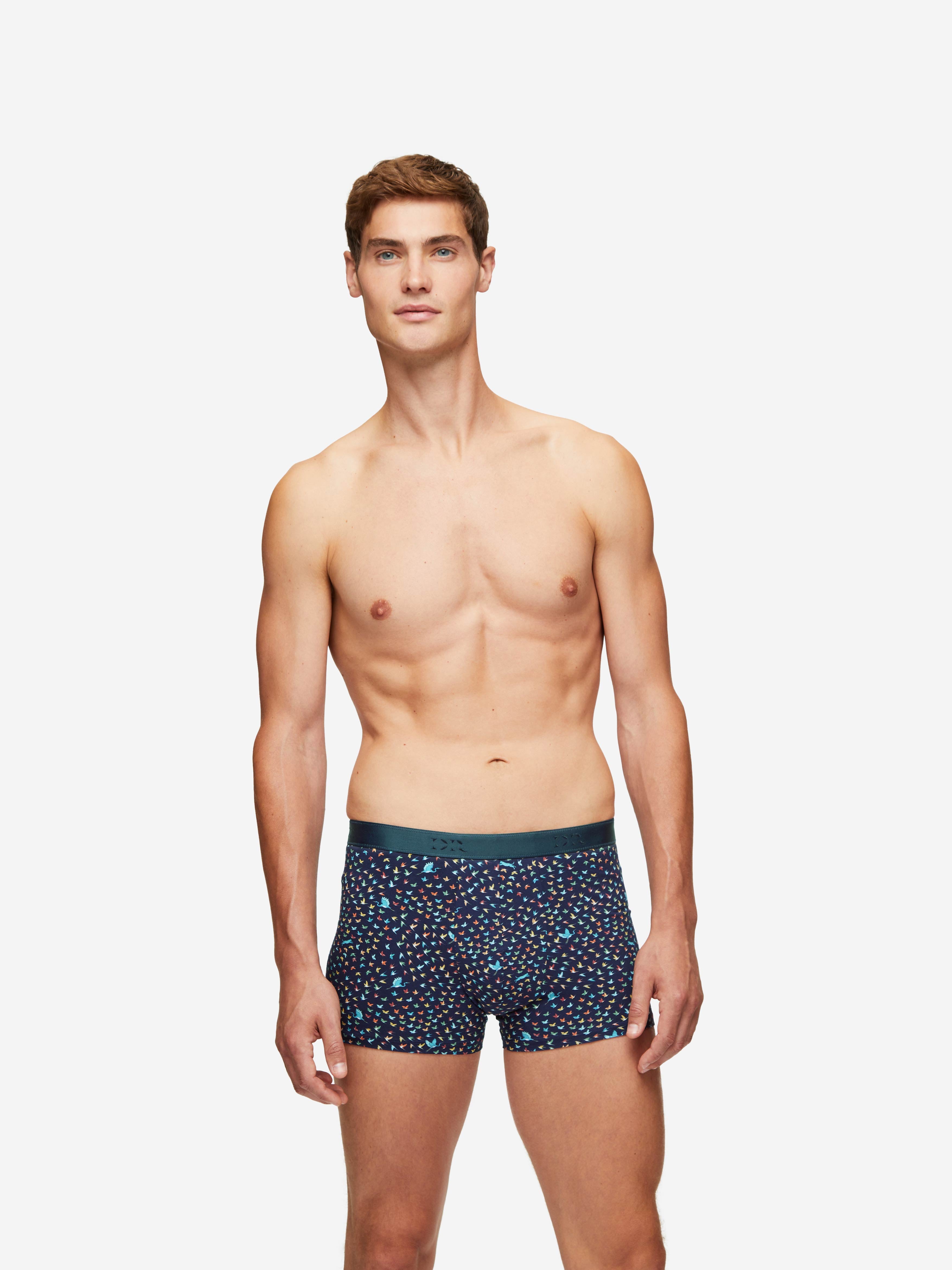 Men's Boxer Briefs Birds Pima Cotton Stretch Navy