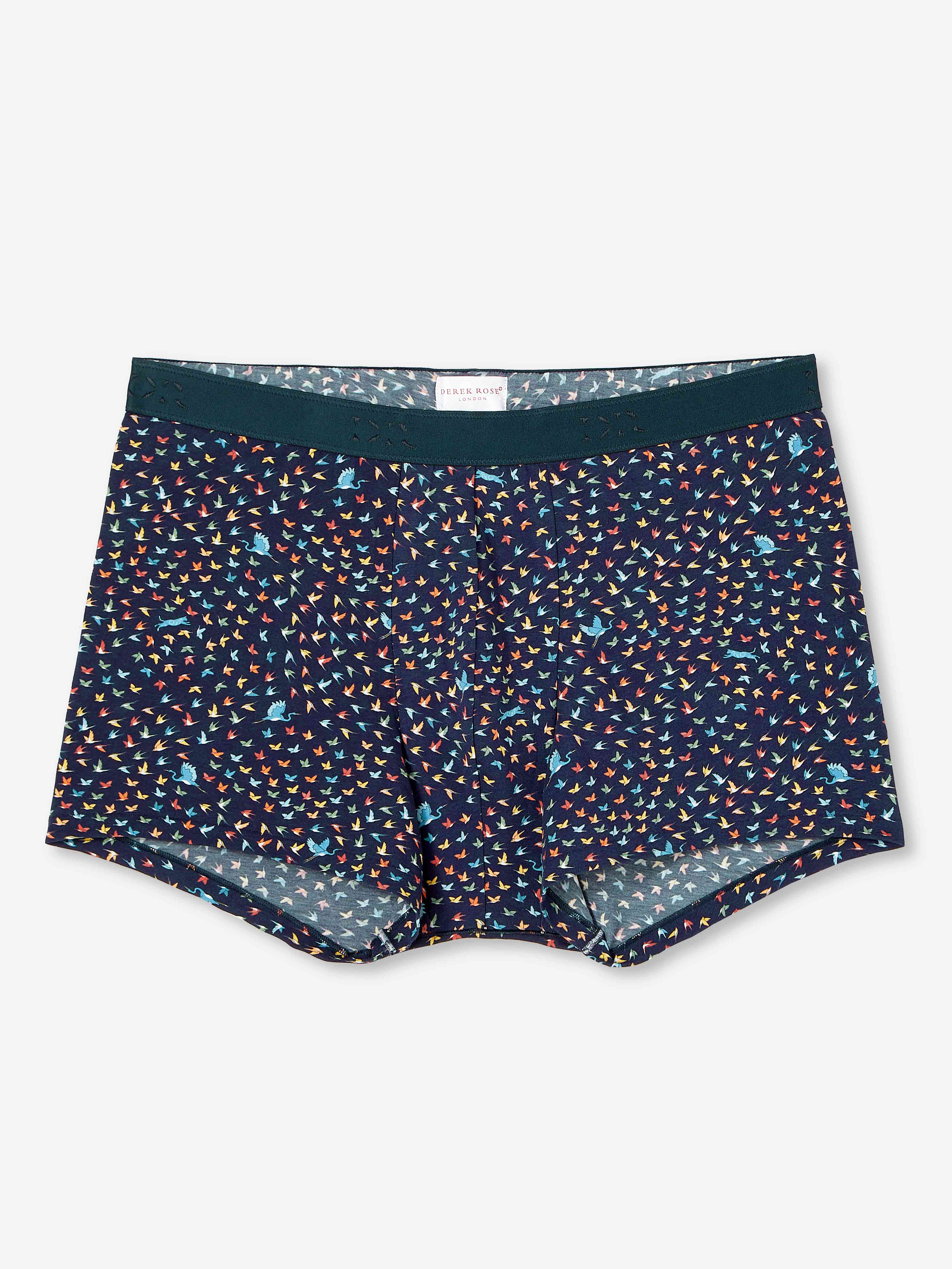 Men's Boxer Briefs Birds Pima Cotton Stretch Navy