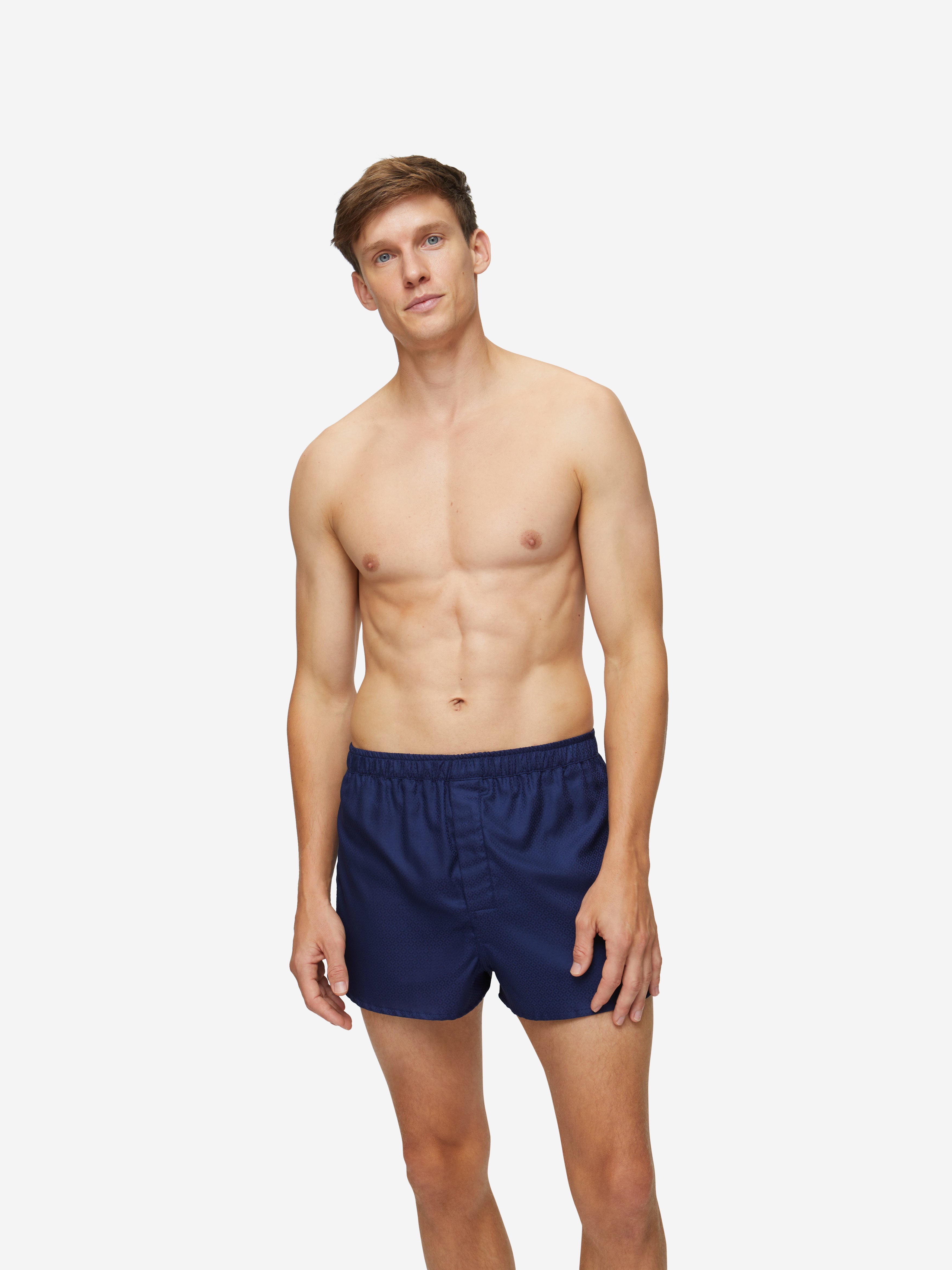 Men's Modern Fit Boxers Cotton Jacquard Navy Rose Star Pattern