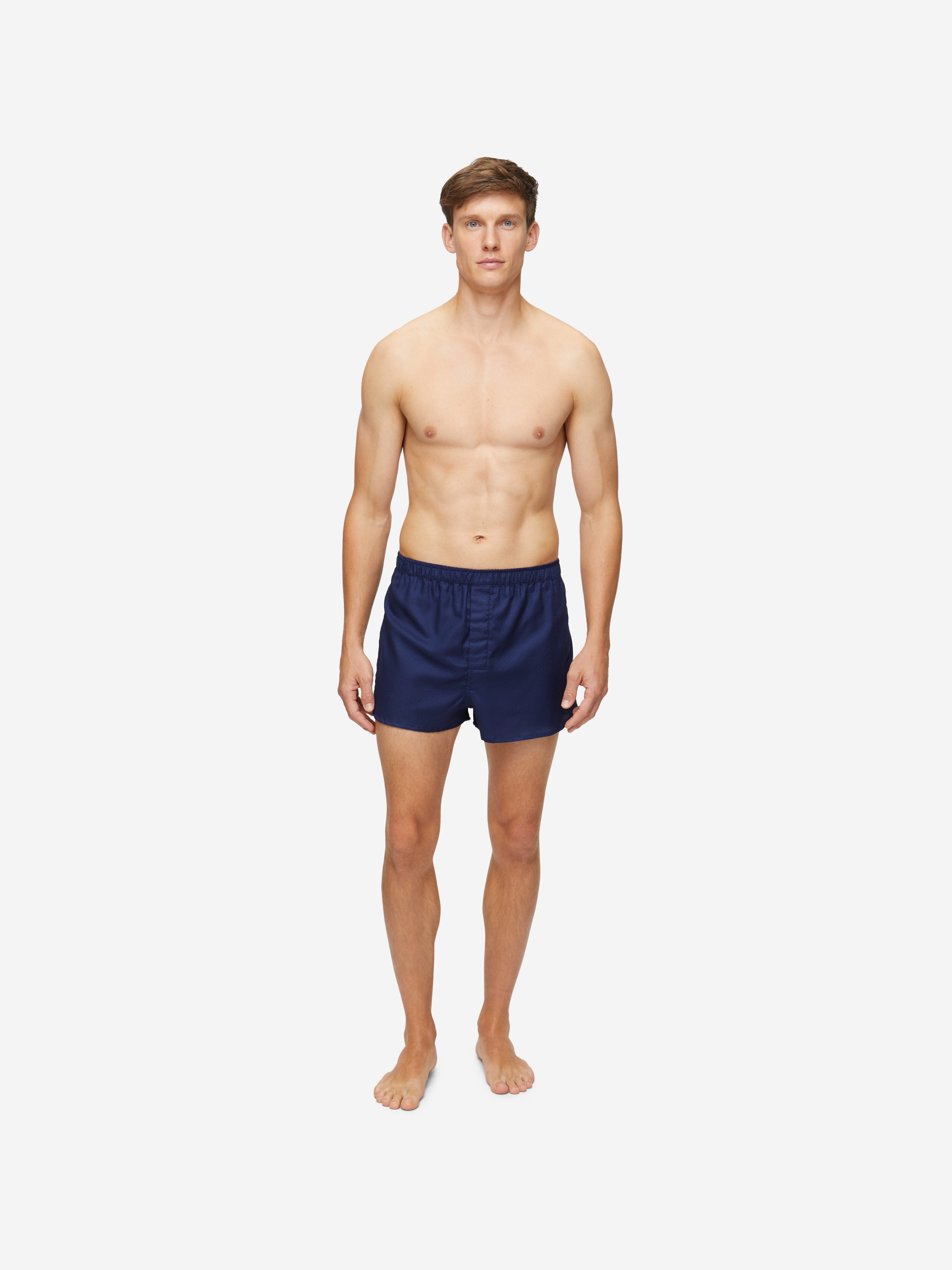 Men's Modern Fit Boxers Cotton Jacquard Navy Rose Star Pattern