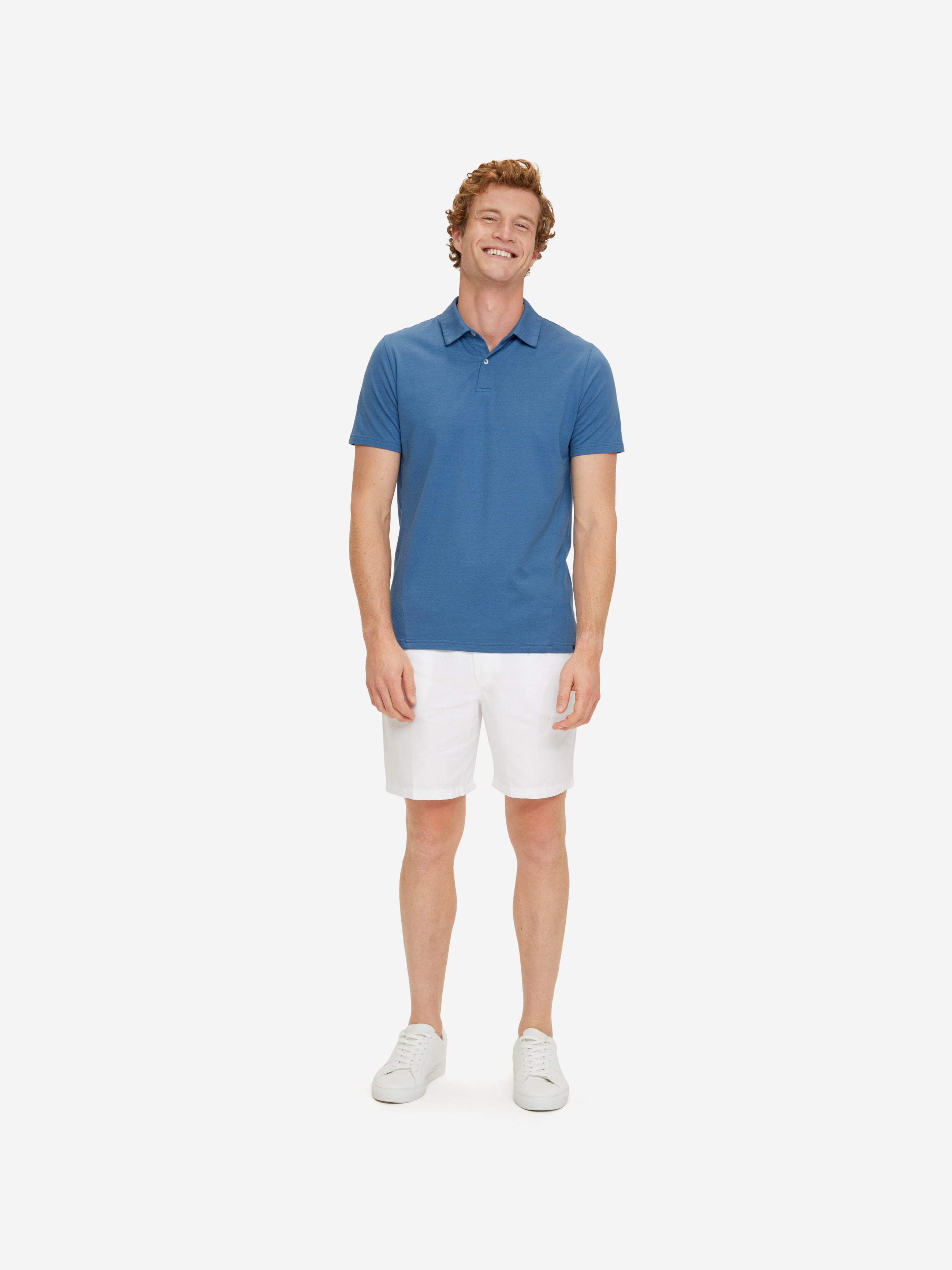 Men's Polo Shirt Ramsay 3 Pique Cotton Tencel Blue