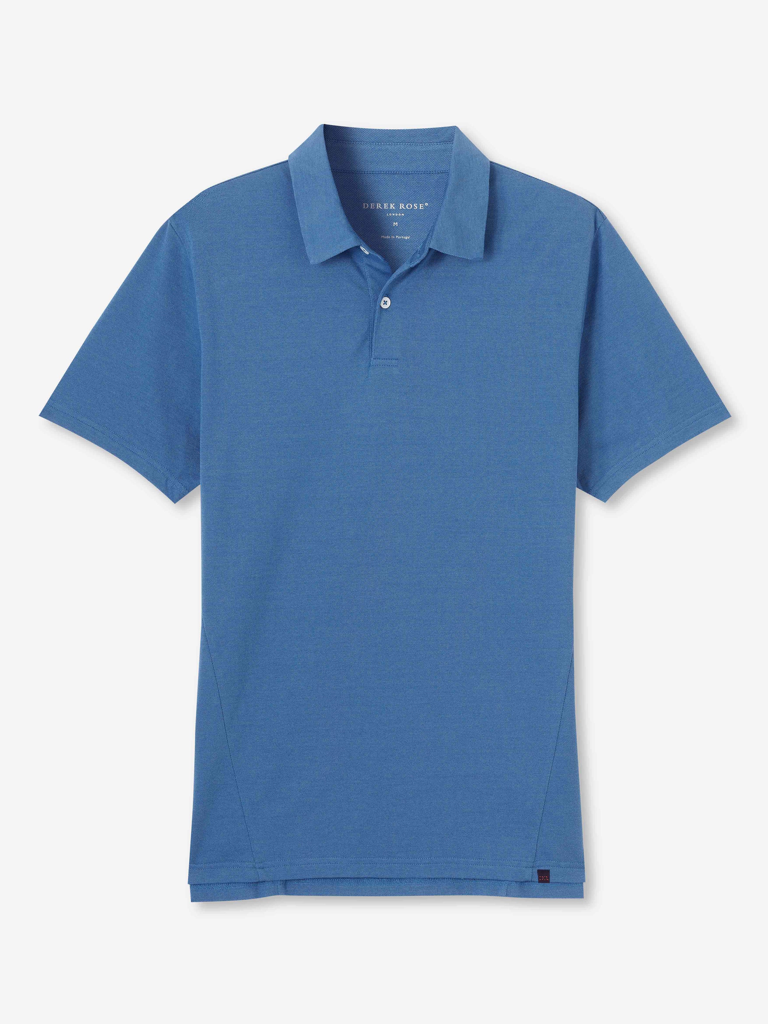 Men's Polo Shirt Ramsay 3 Pique Cotton Tencel Blue