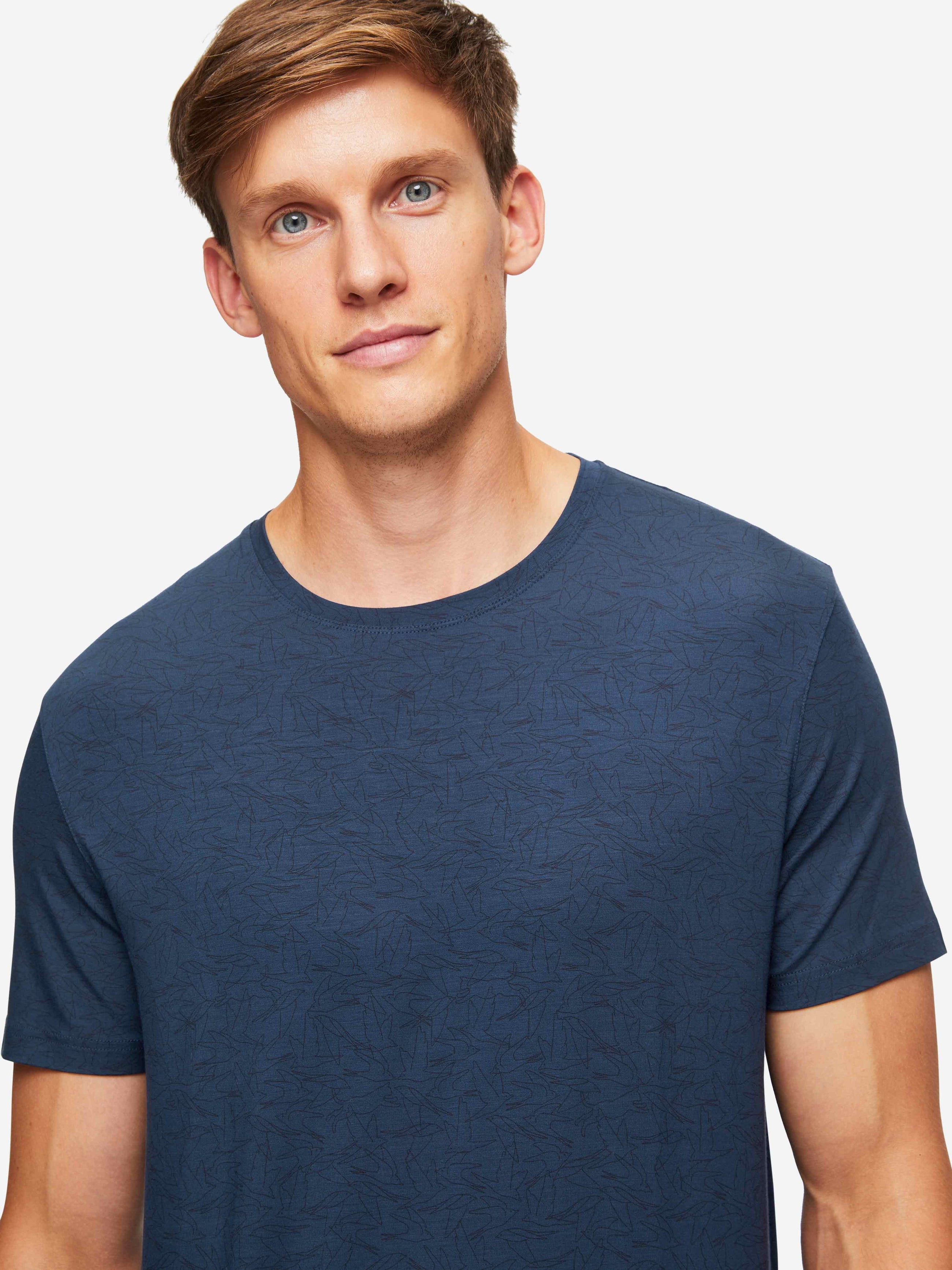 Men's T-Shirt London 9 Bird Print Micro Modal Navy