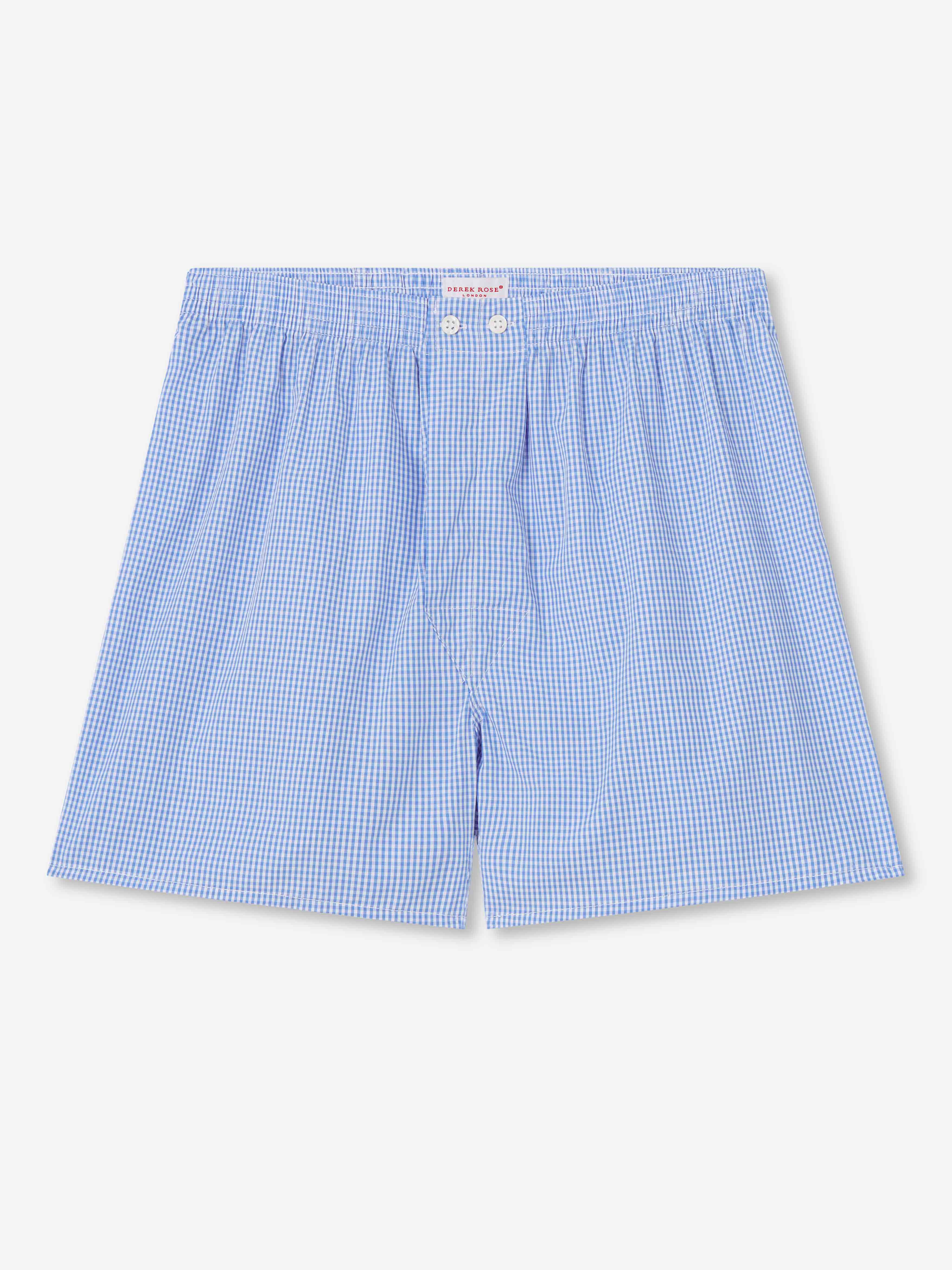 Men's Classic Fit Boxers Gingham Cotton Blue 