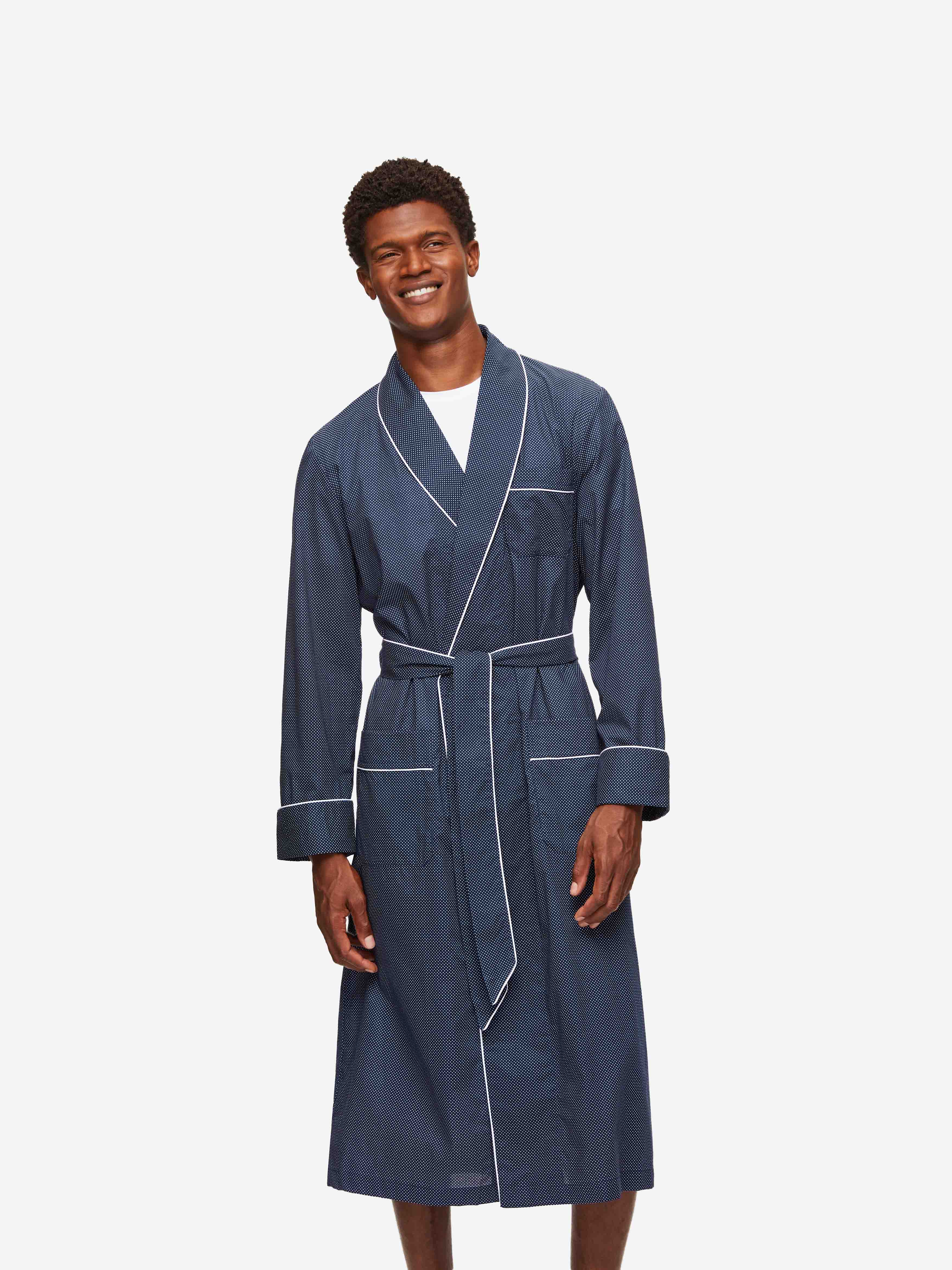 Men's Dressing Gown Plaza 21 Cotton Batiste Navy