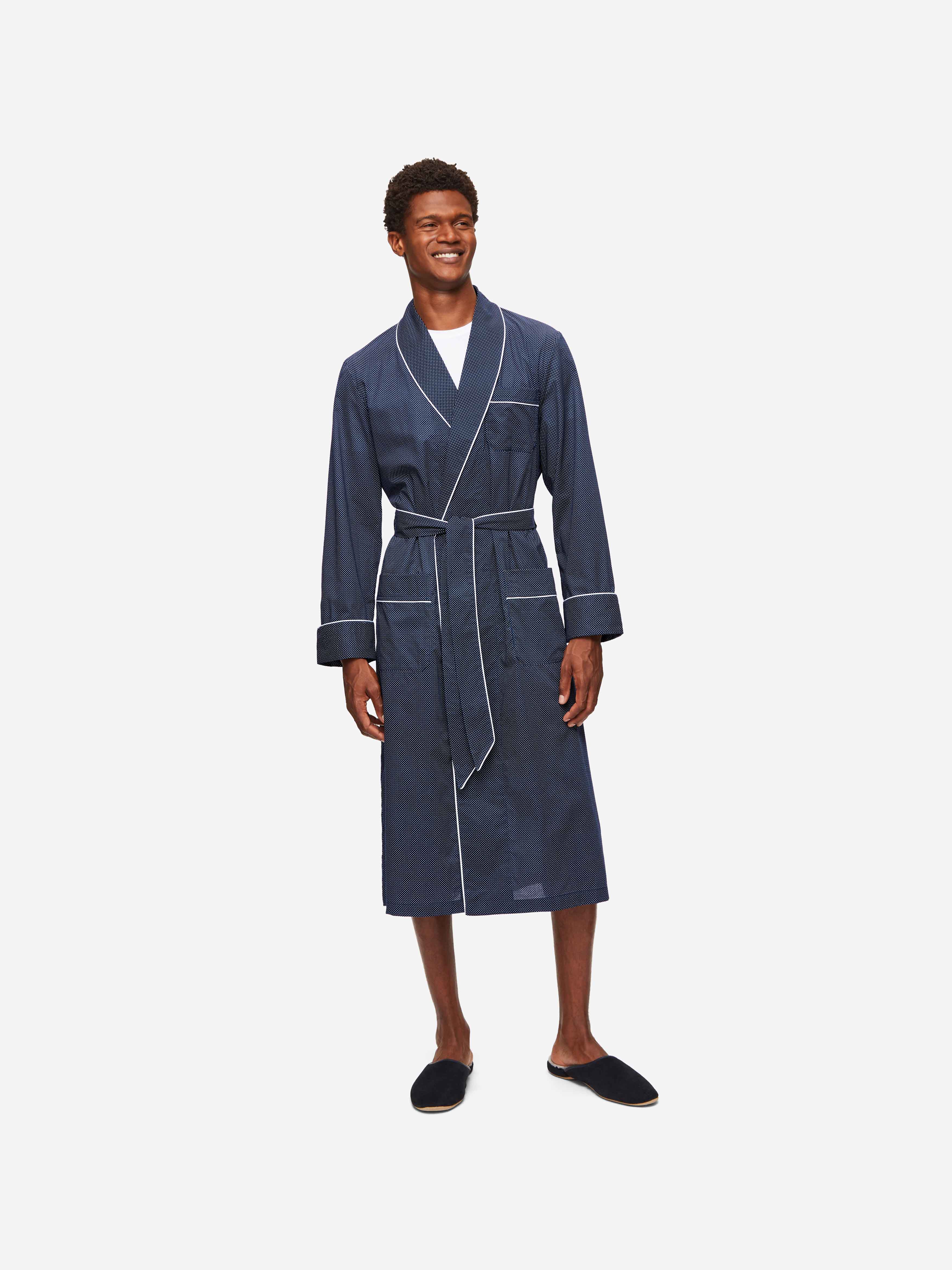 Men's Dressing Gown Plaza 21 Cotton Batiste Navy