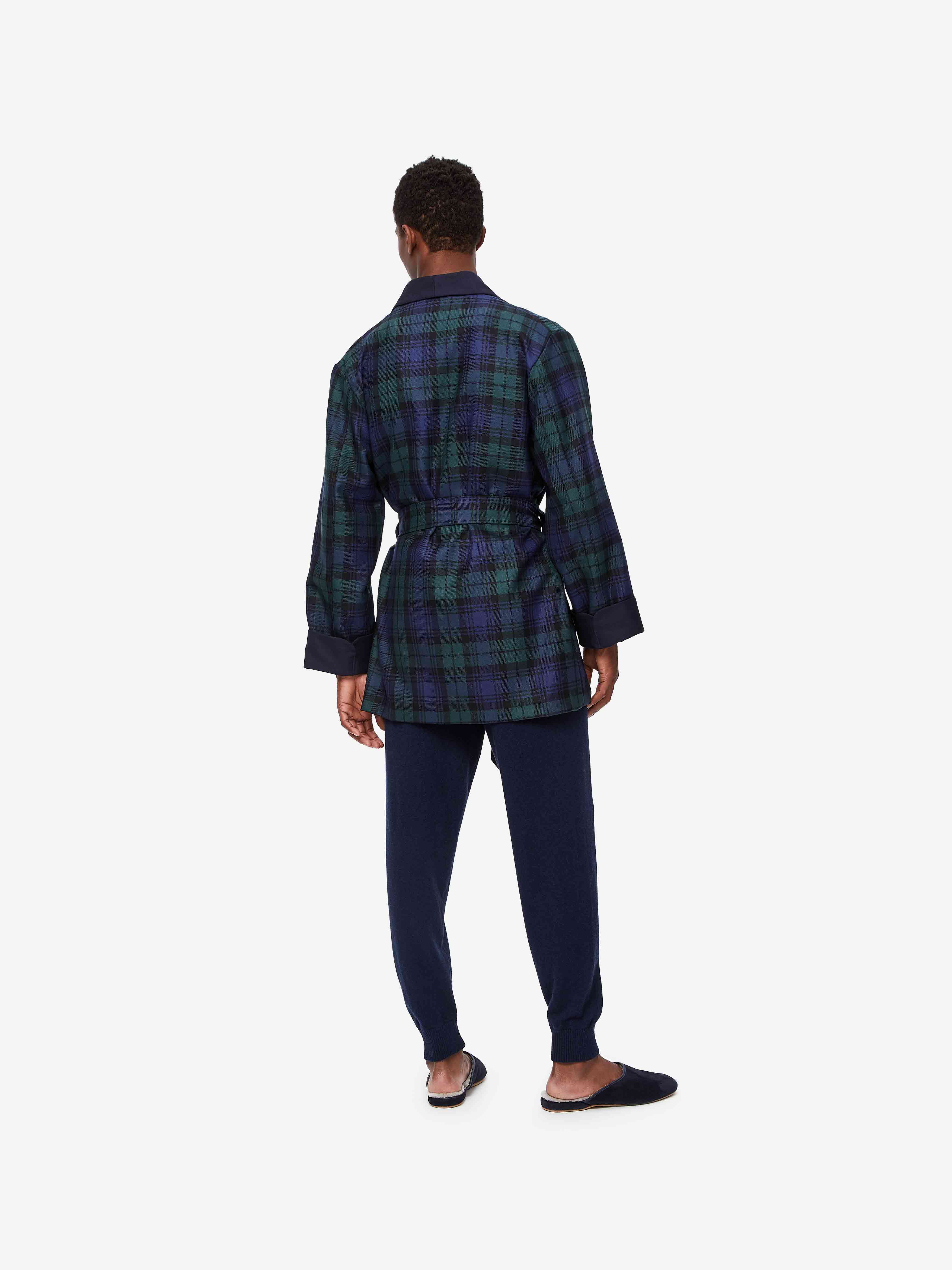 Men's Smoking Jacket Tartan Wool Black Watch Navy