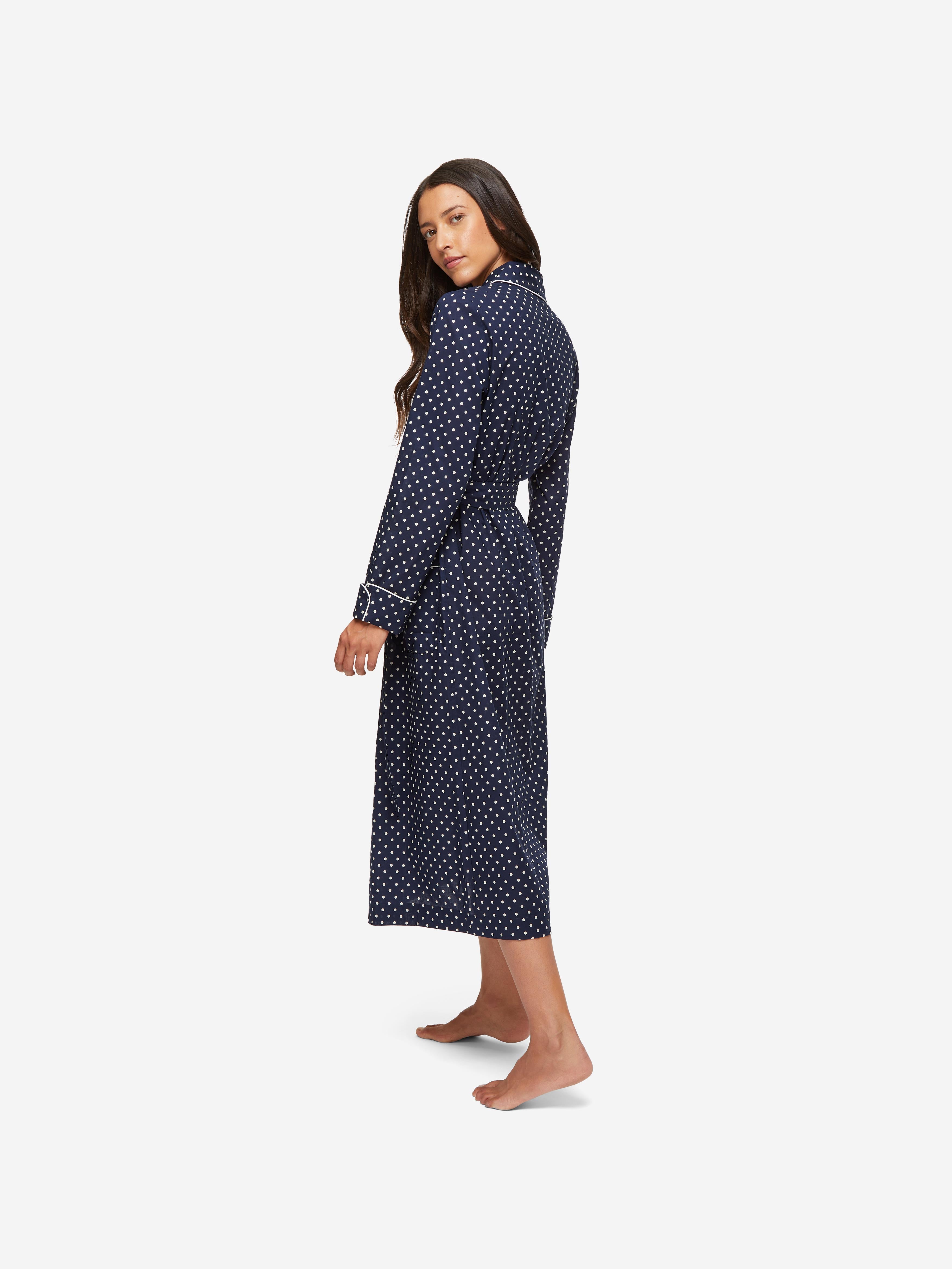 Women's Long Robe Plaza 60 Cotton Batiste Navy 