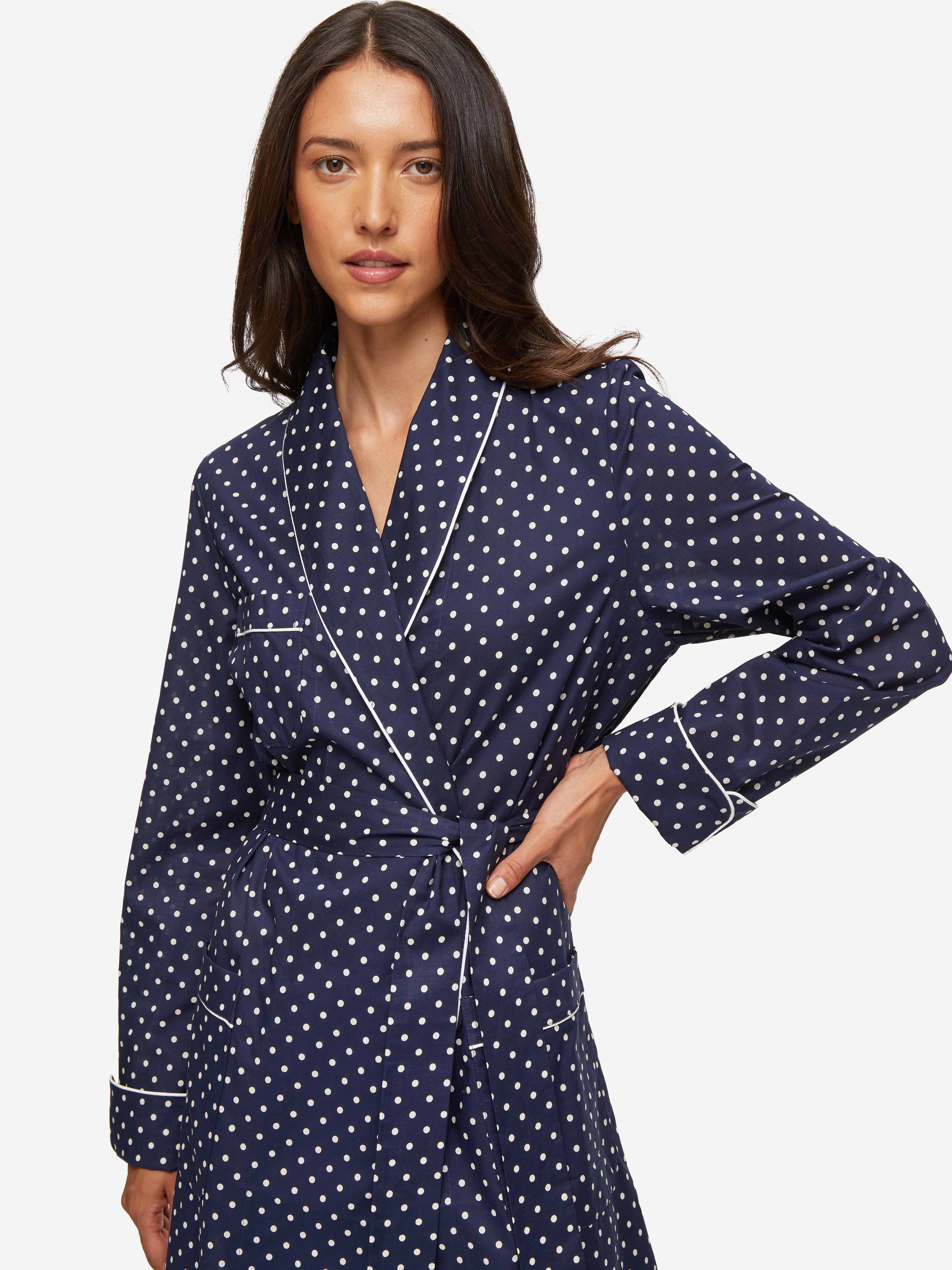 Women's Long Robe Plaza 60 Cotton Batiste Navy 