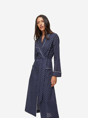 Women's Long Robe Plaza 60 Cotton Batiste Navy 