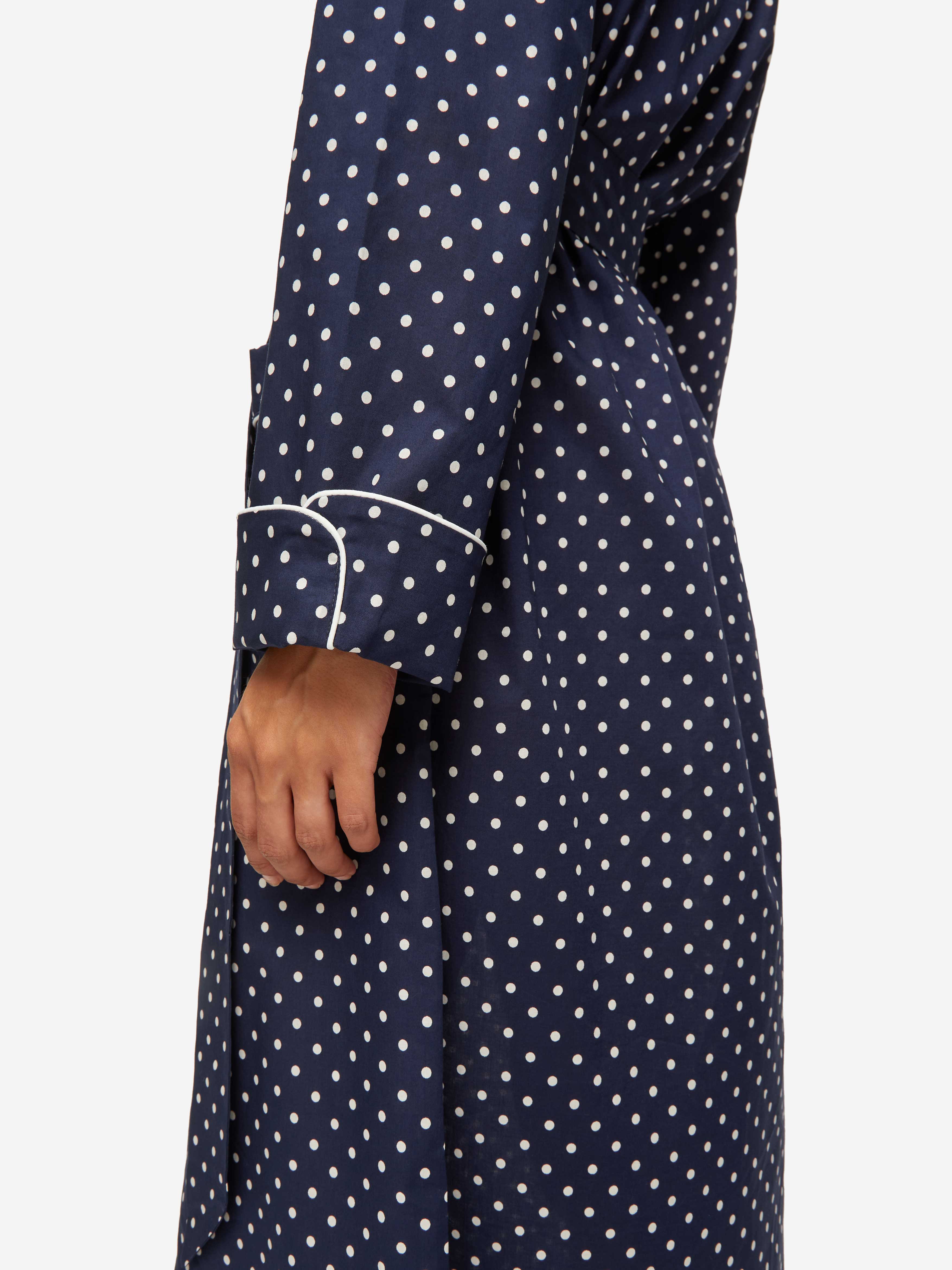 Women's Long Robe Plaza 60 Cotton Batiste Navy 