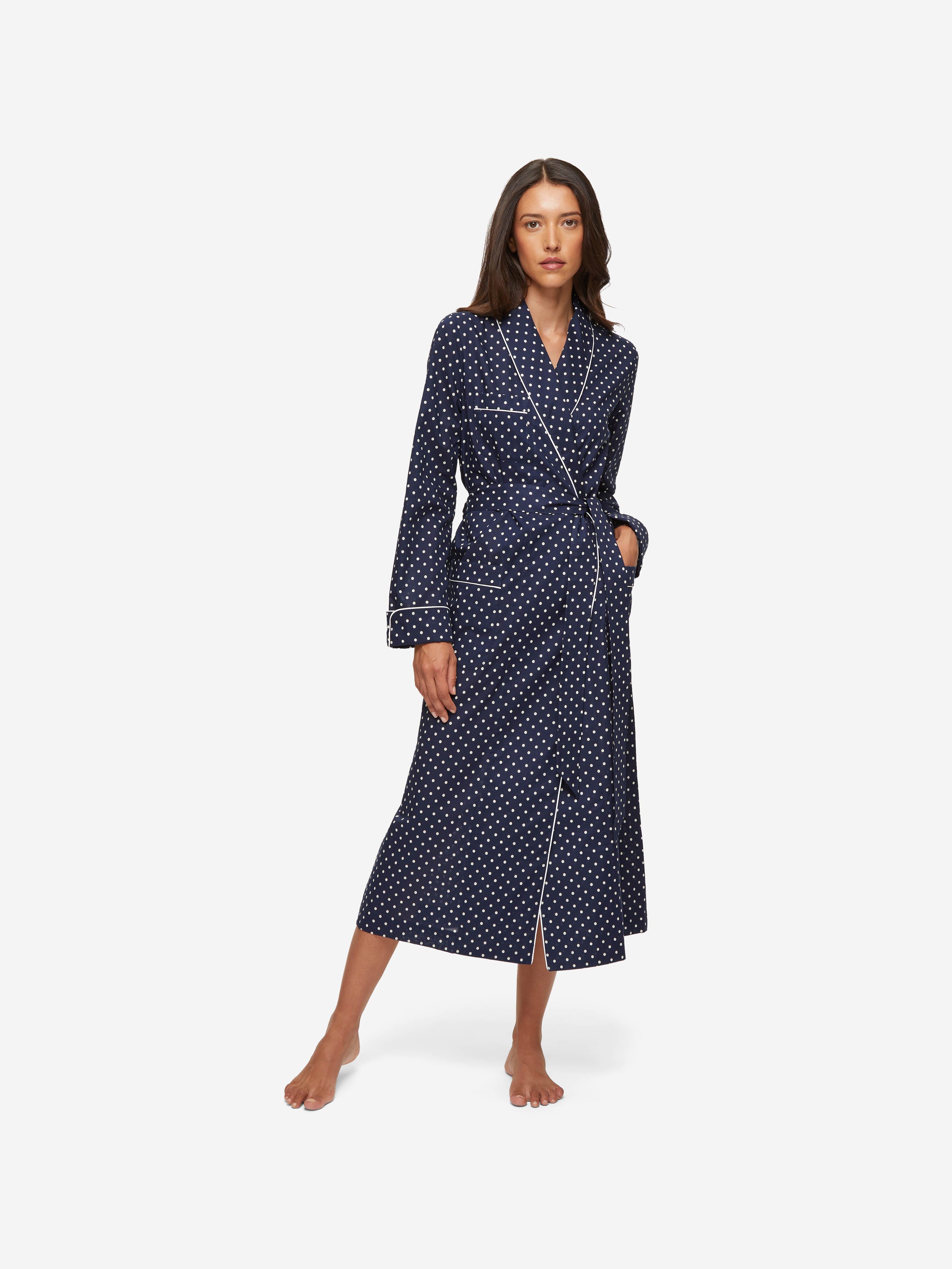 Women's Long Robe Plaza 60 Cotton Batiste Navy 