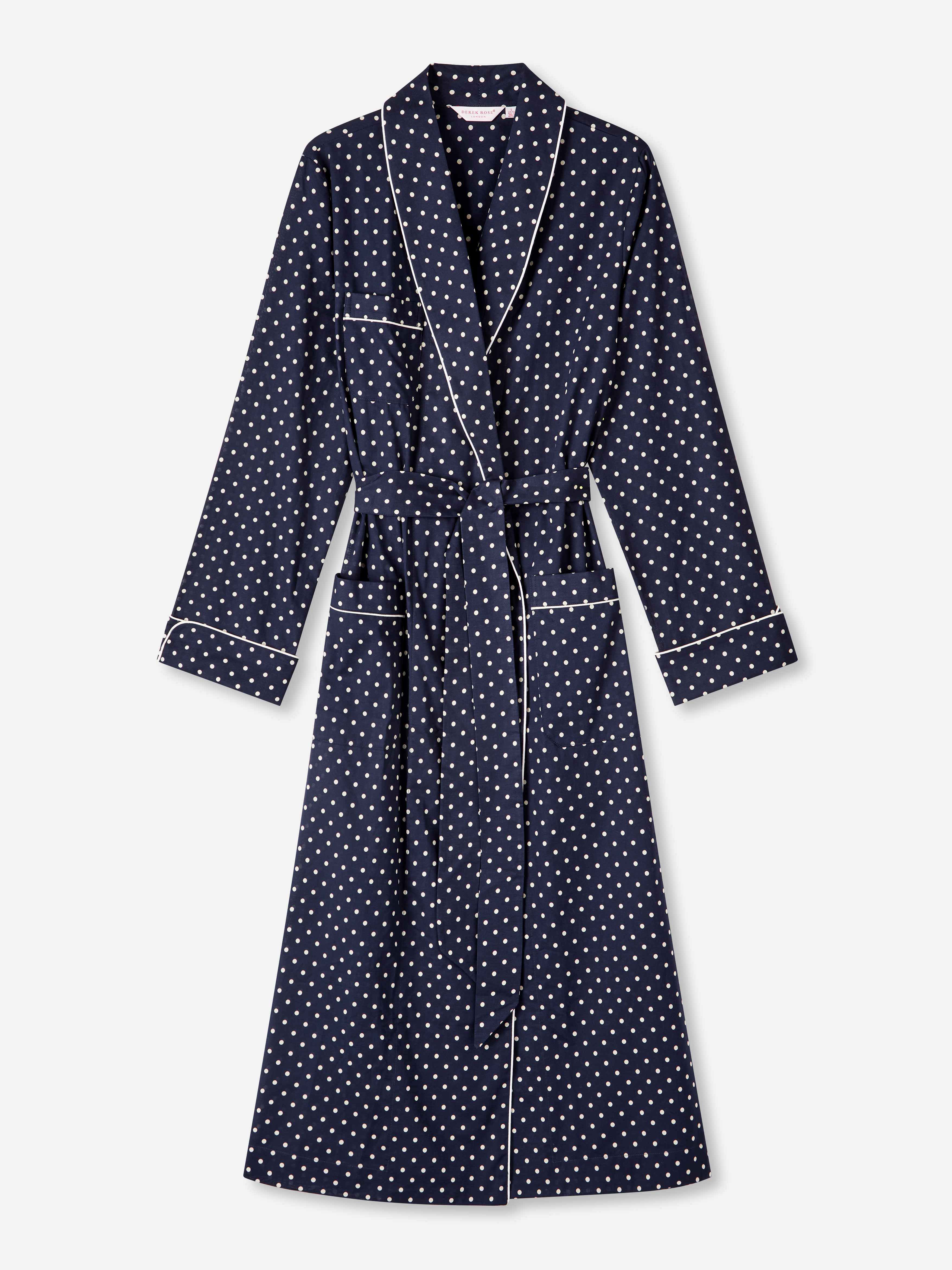 Women's Long Robe Plaza 60 Cotton Batiste Navy 