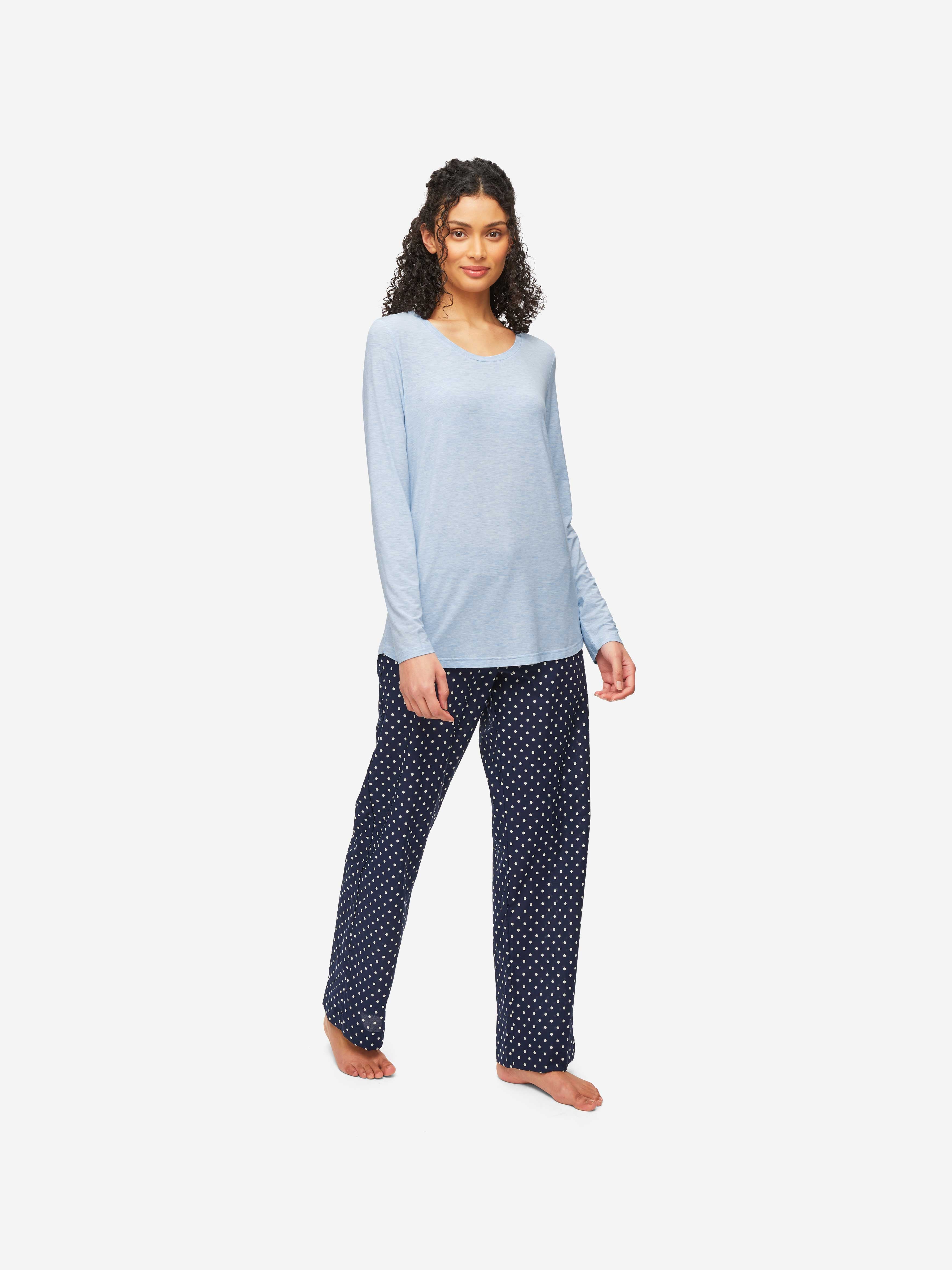 Women's Long Sleeve T-Shirt Ethan Micro Modal Stretch Light Blue Marl